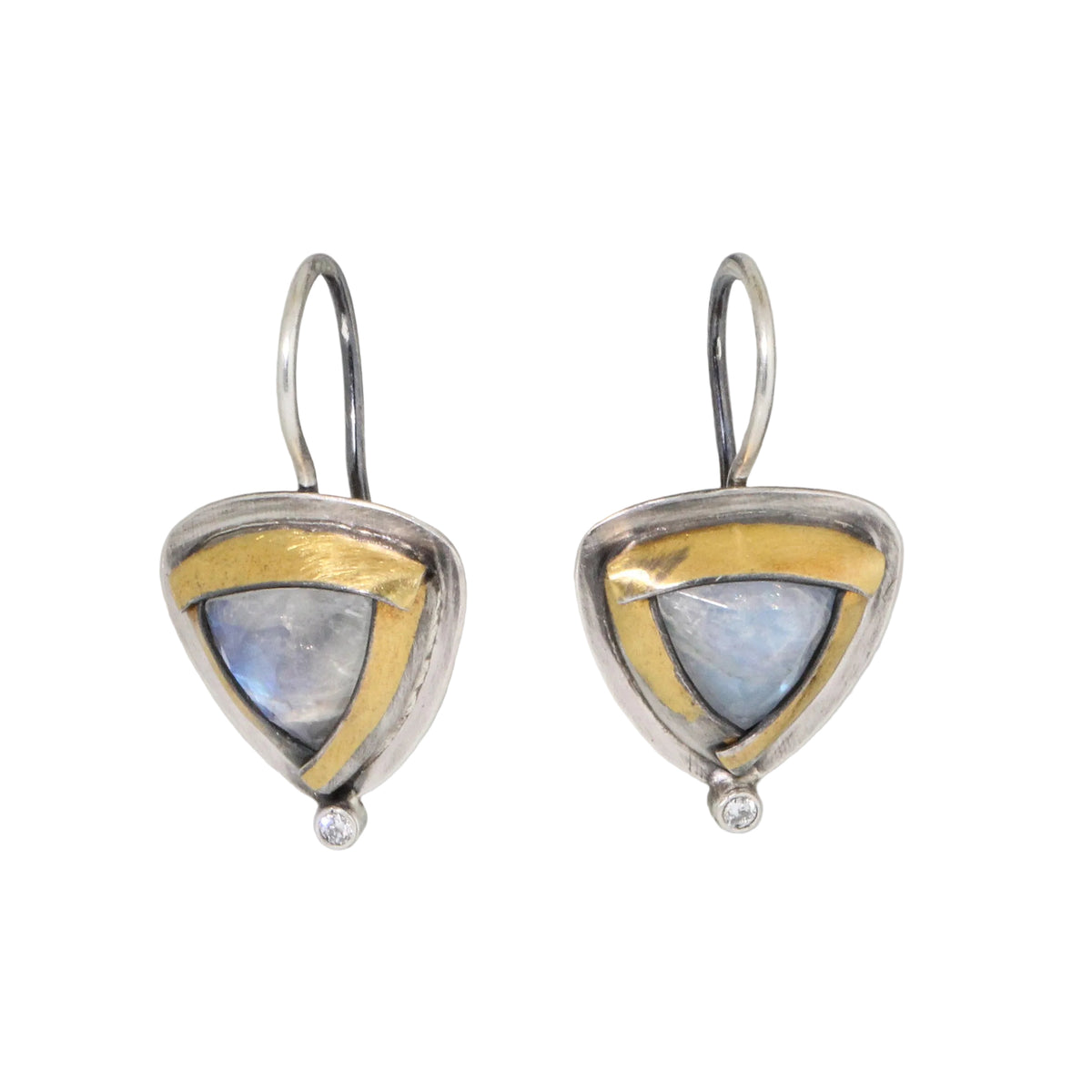 Moonstone & Diamond Petite Tri-Fold Hook Earrings