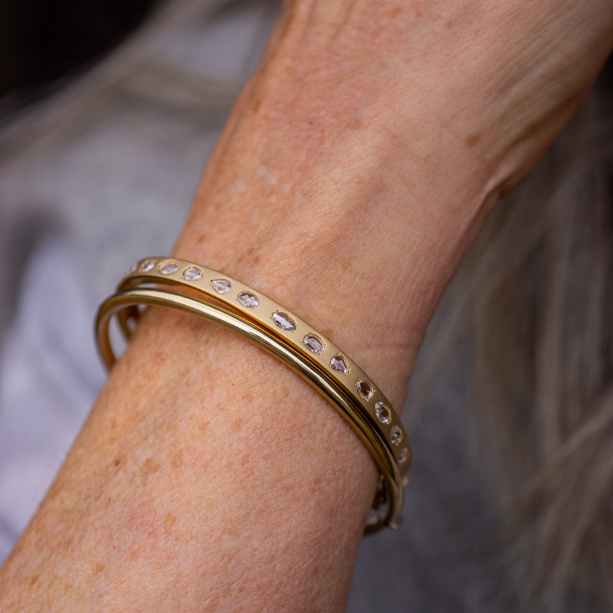 Rose-Cut Diamond Hinged Bangle Bracelet