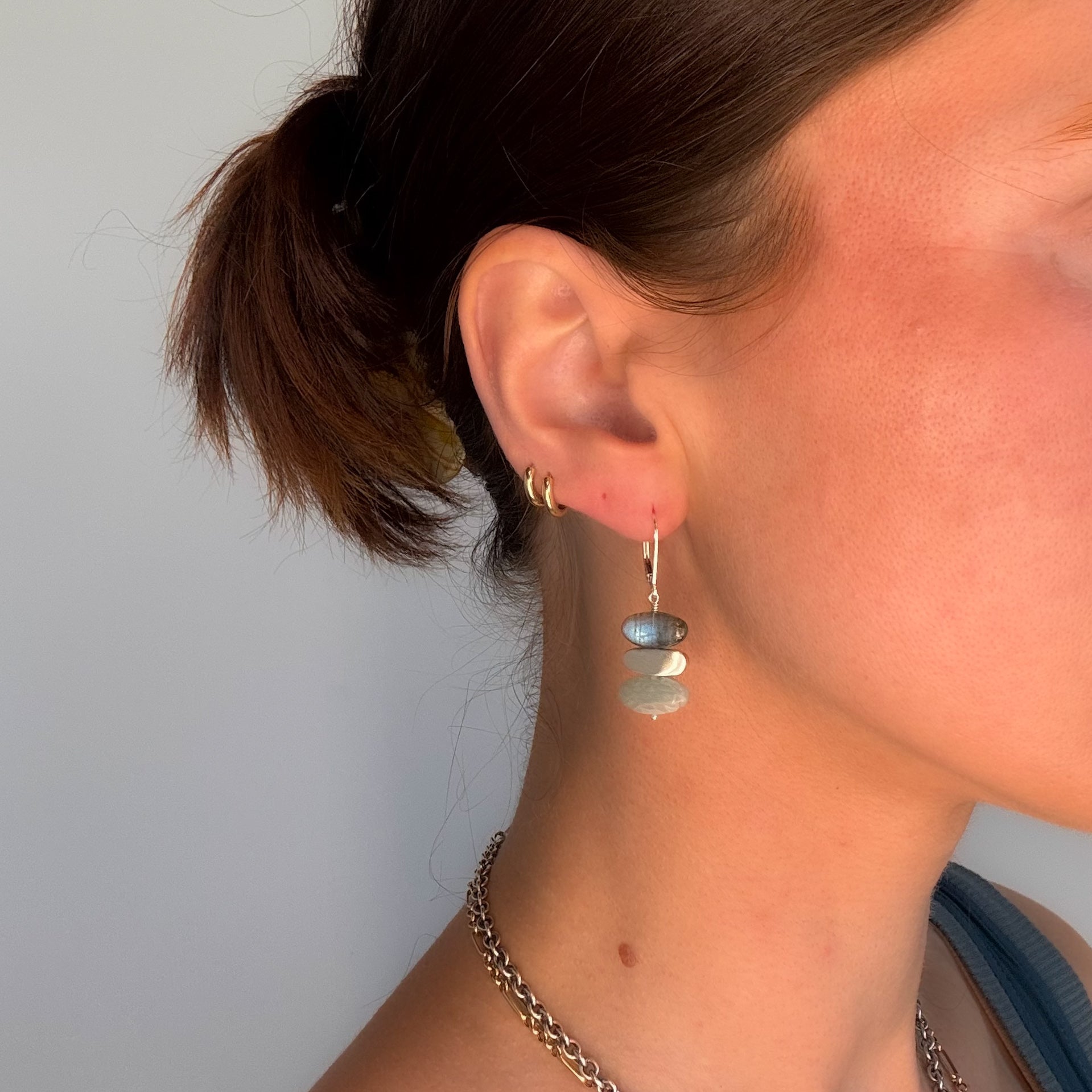 Labradorite and Aquamarine Pebbles Earrings