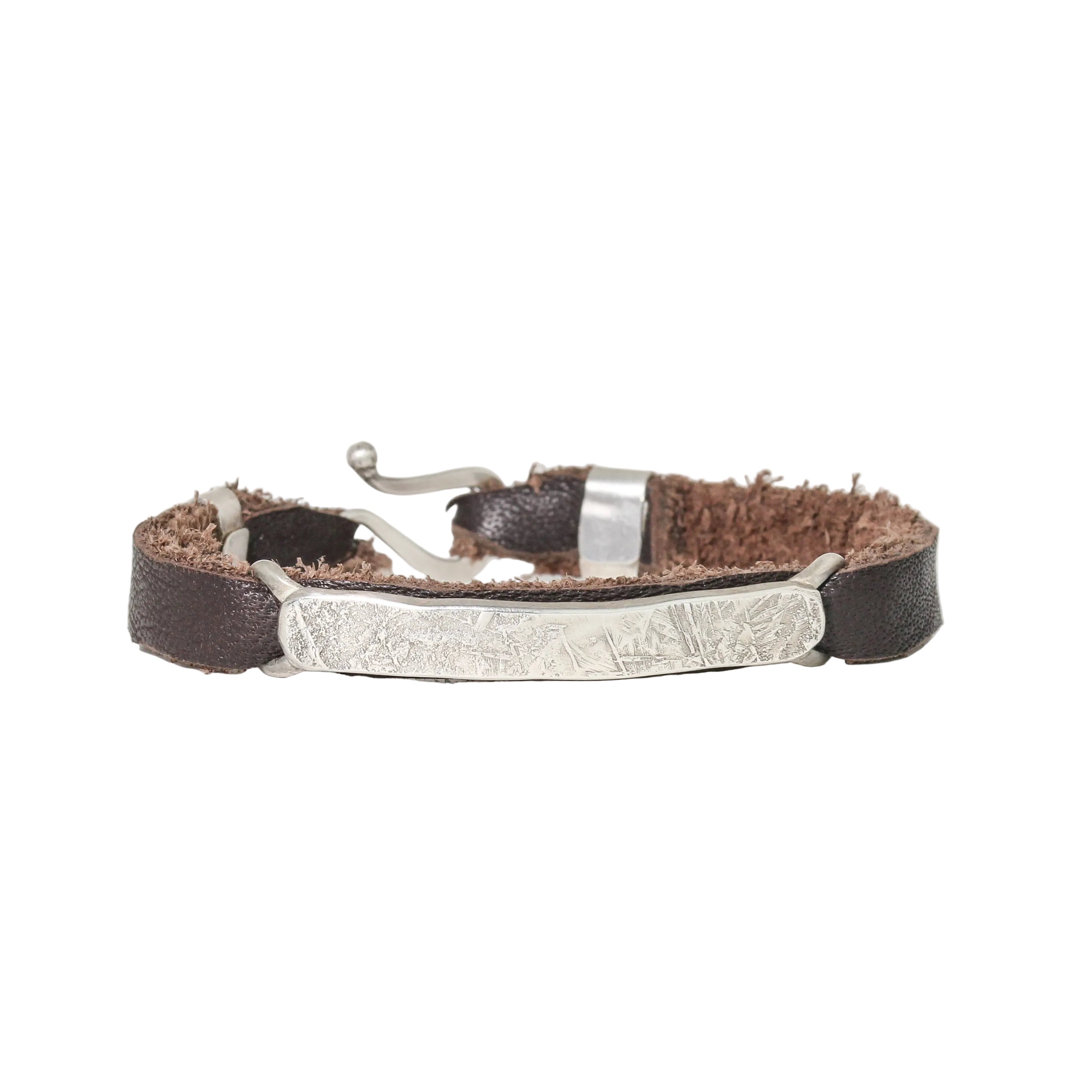 brown leather skinny sterling ID bracelet by glacier lily