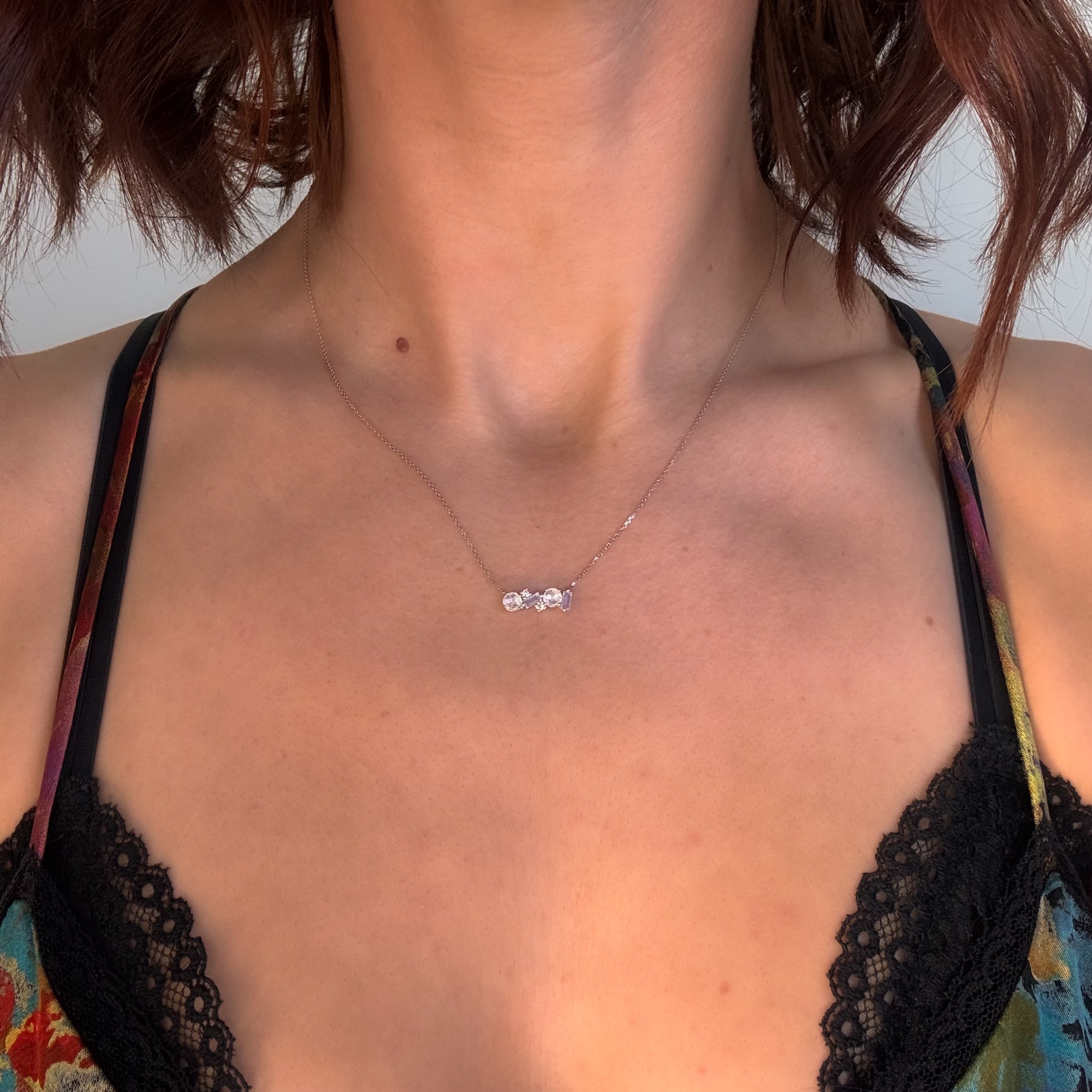 Rainbow Moonstone Bar Necklace