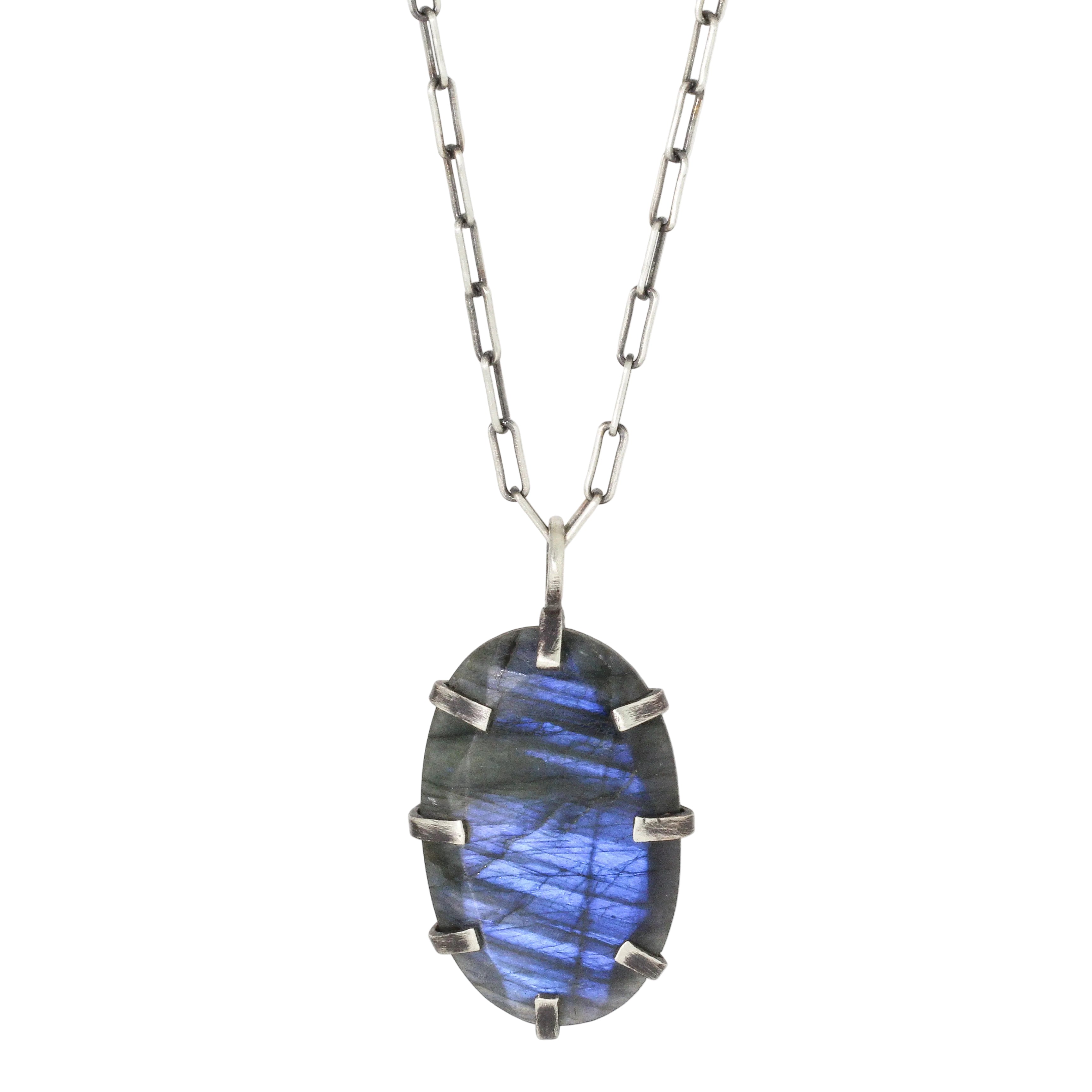 Oval Labradorite Pronged Necklace