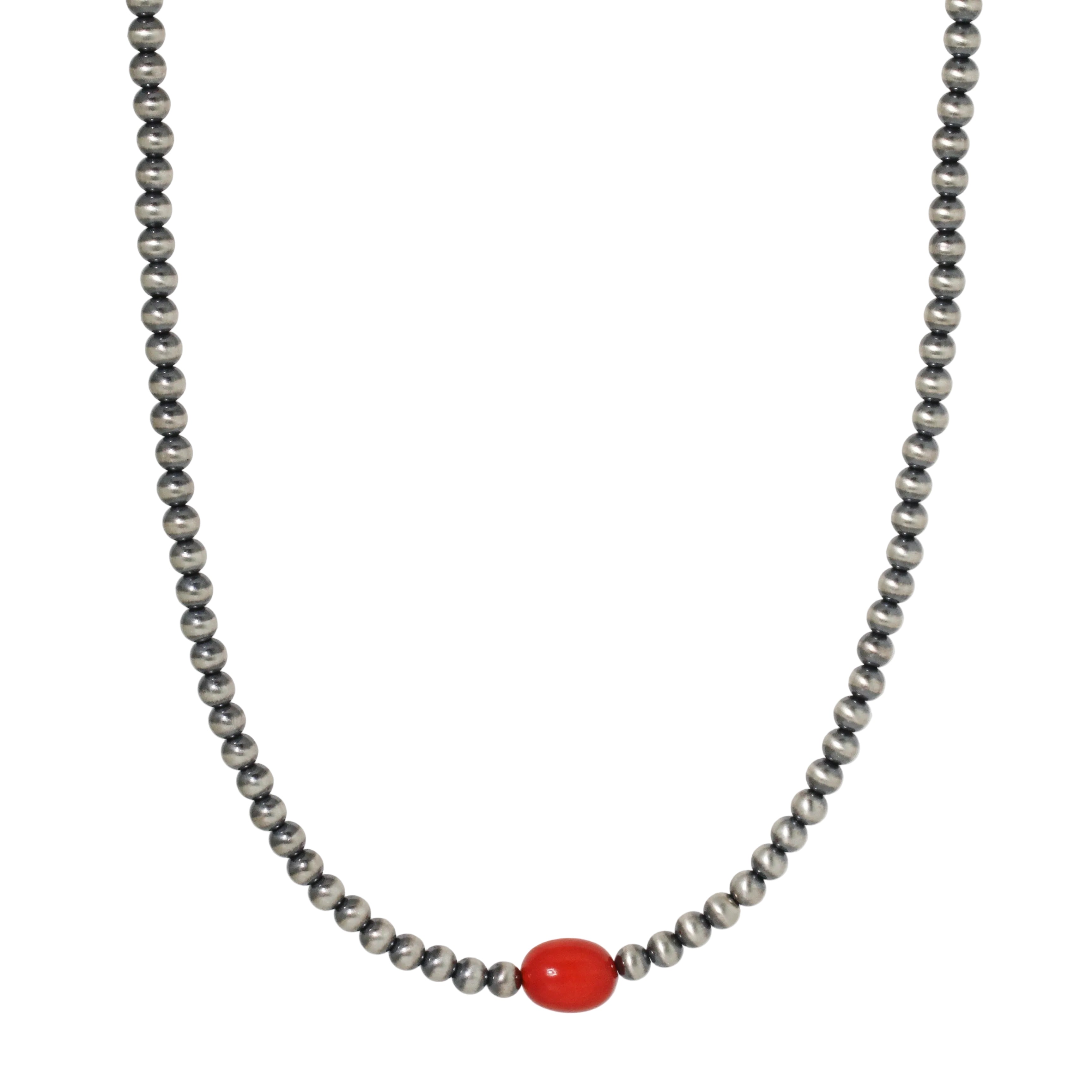 3mm Navajo Pearl + Coral Necklace