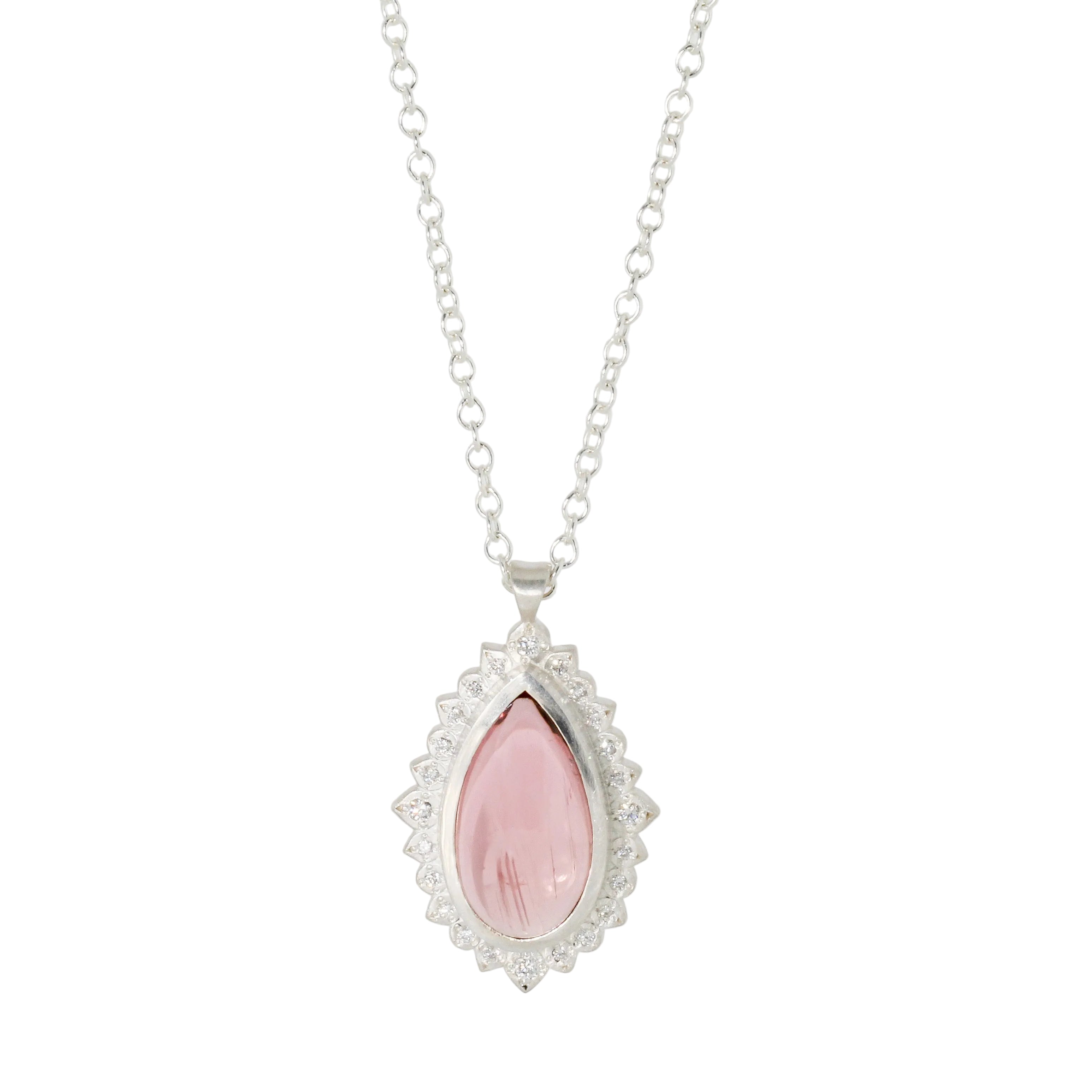 Pink Tourmaline Silver Flame Pendant