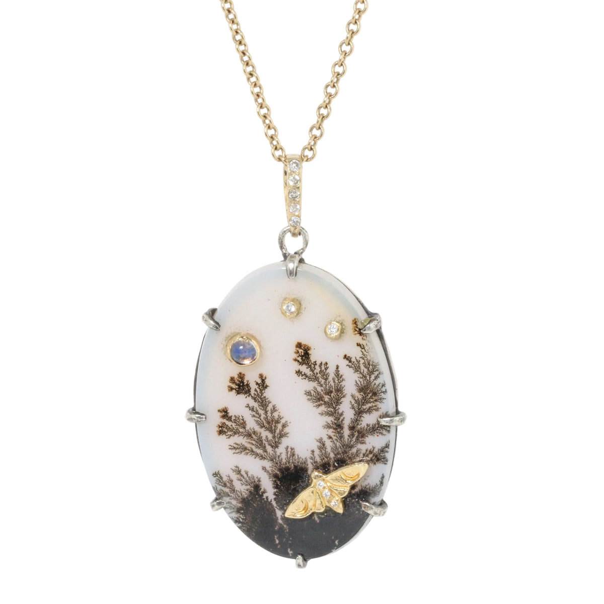 Large Meadowline Moth Moonstone Pendant Charm
