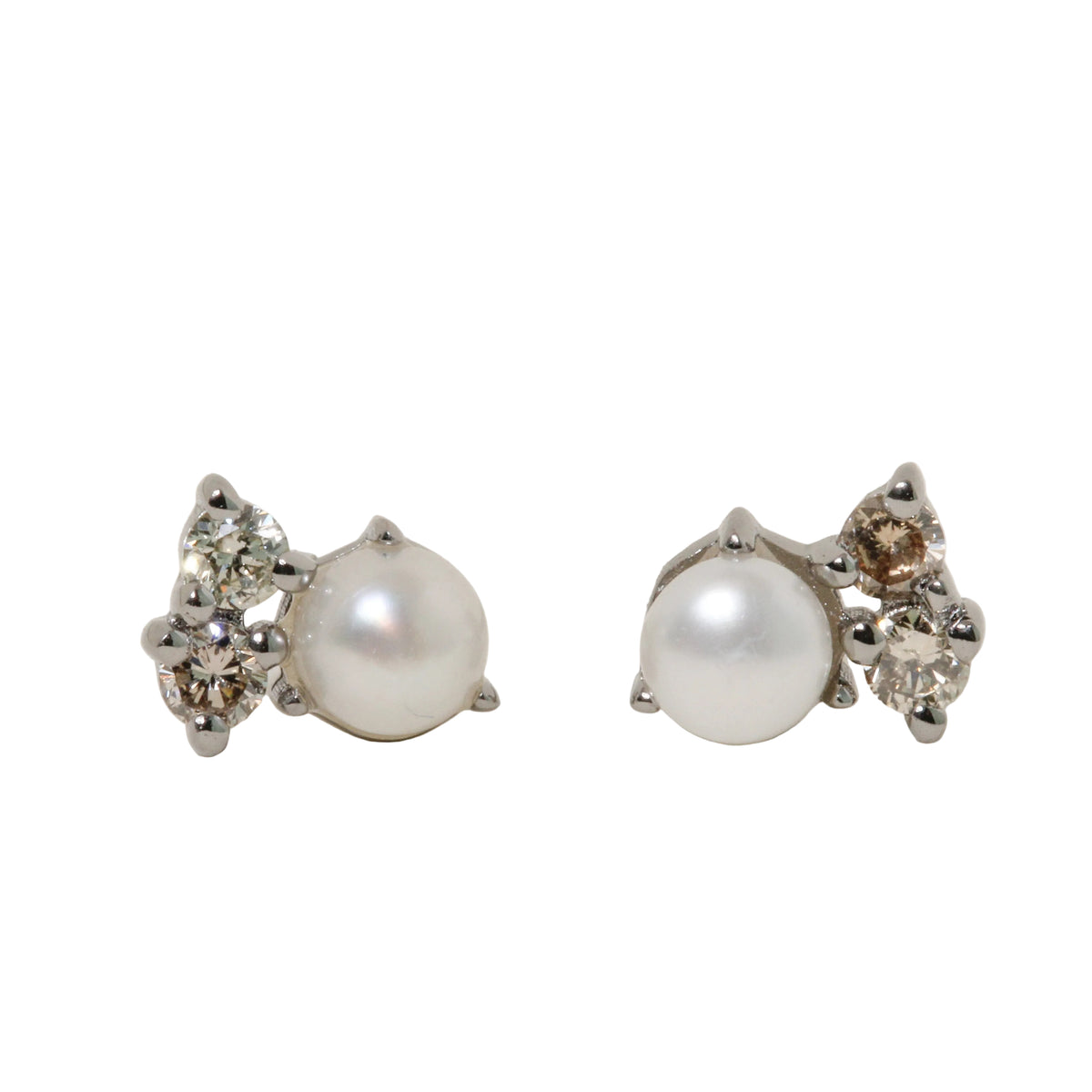 Pearl & Diamond Cluster Stud Earrings