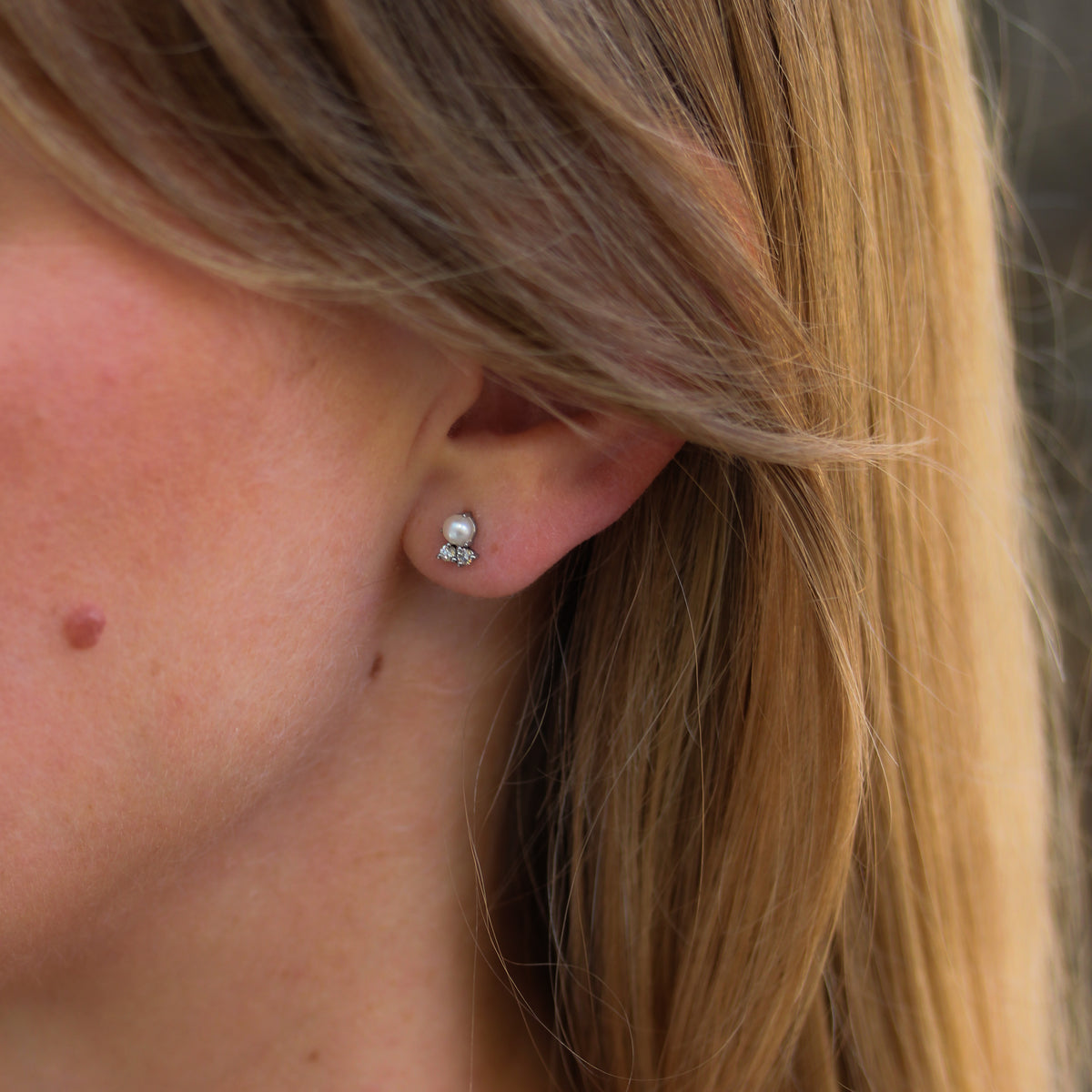 Pearl & Diamond Cluster Stud Earrings
