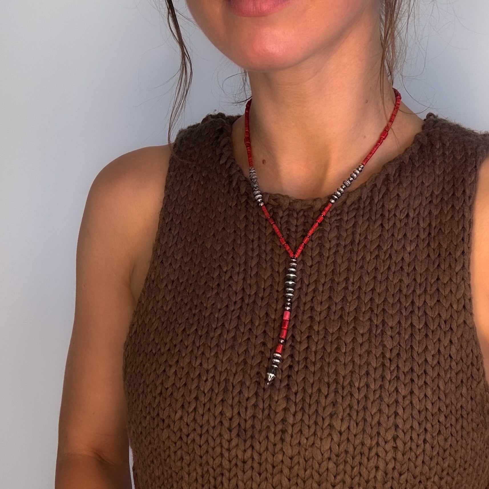 Heishi Spiny Oyster Shell Lariat Necklace