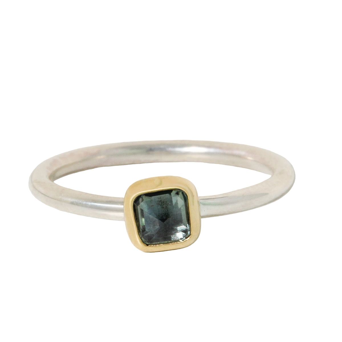 Blue-Green Square Sapphire Stacking Ring