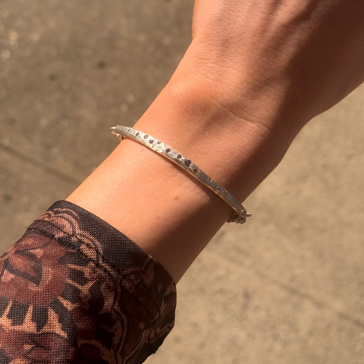 Champagne Diamond Hammered Bar Bracelet