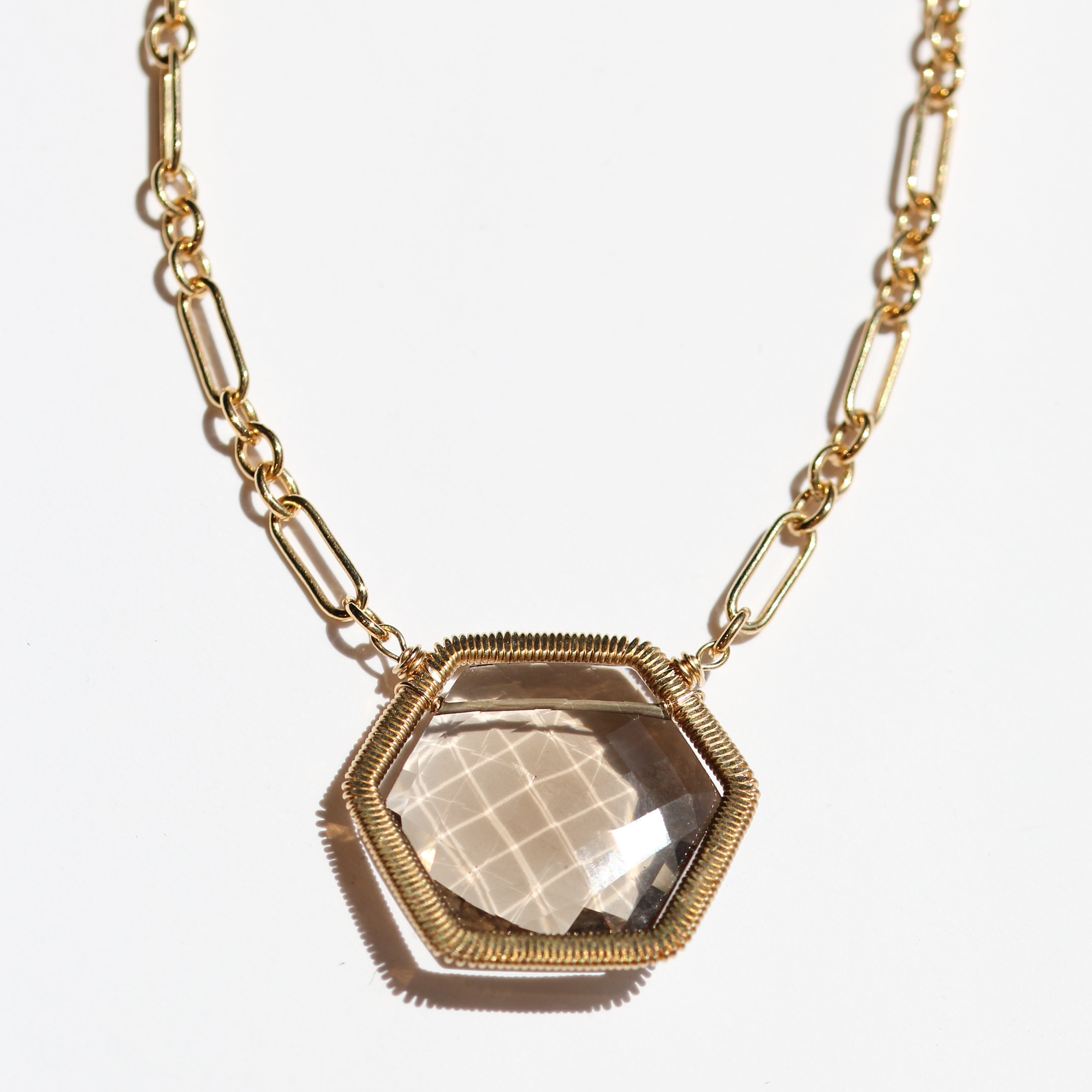 Hexagon Smoky Quartz Necklace-Dana Kellin
