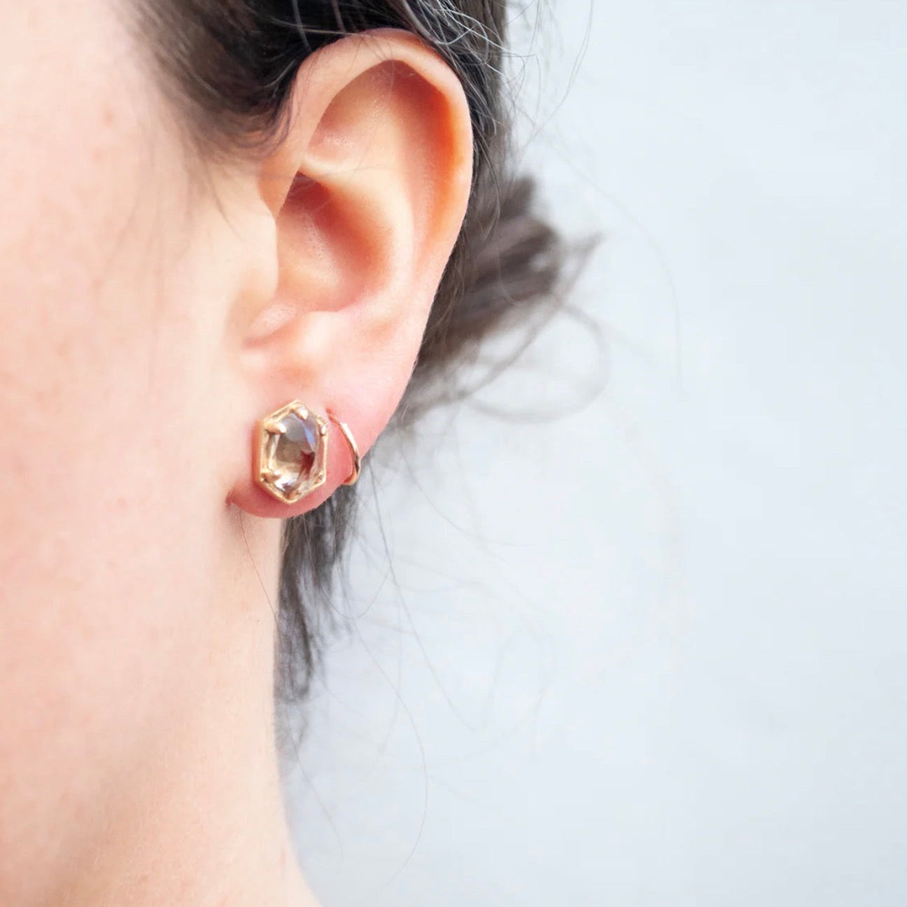 Large Champagne Quartz Hex Stud Earrings-Lauren Wolf