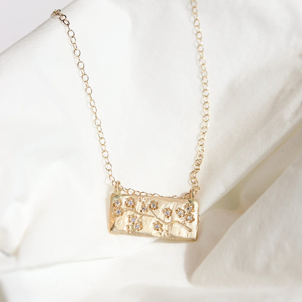 Rectangle Cherry Blossom Tag Necklace-Victoria Cunningham