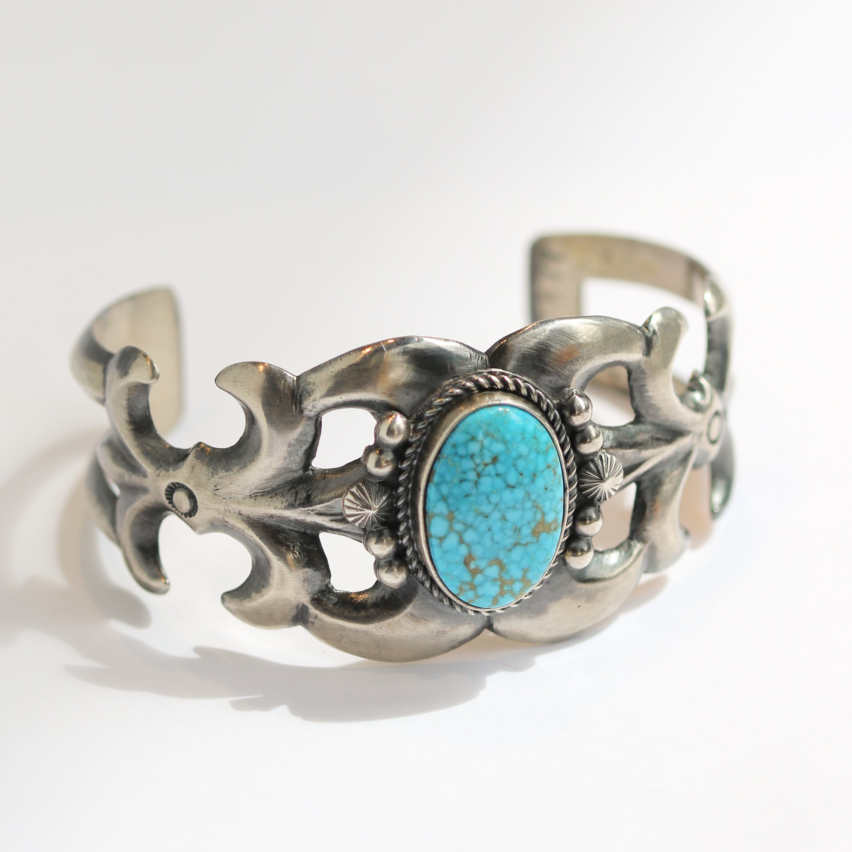 Sandcast Kingman Turquoise Cuff Bracelet by Harrison Bitsu-Southwest