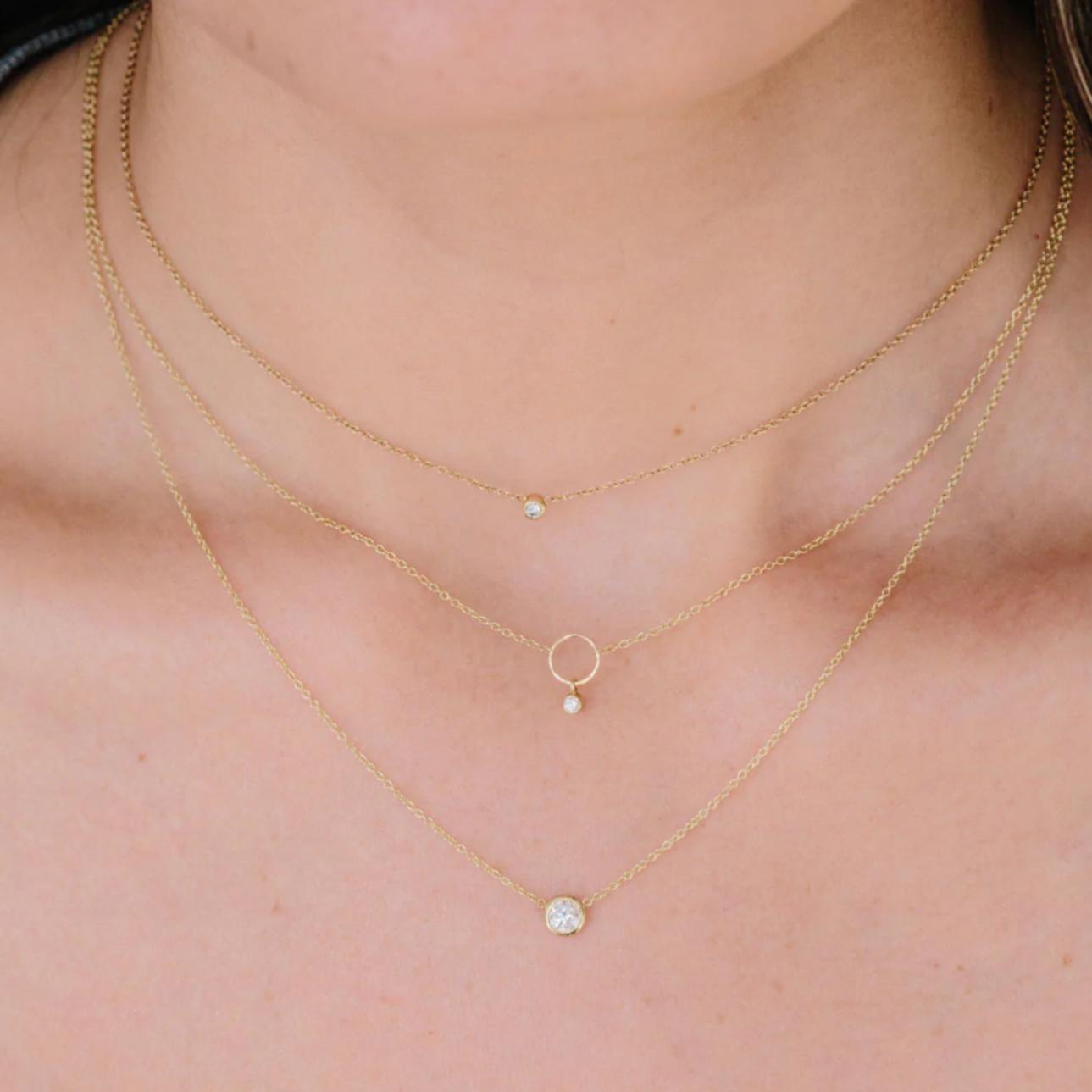 Tiny Circle w. Diamond Necklace-Zoë Chicco