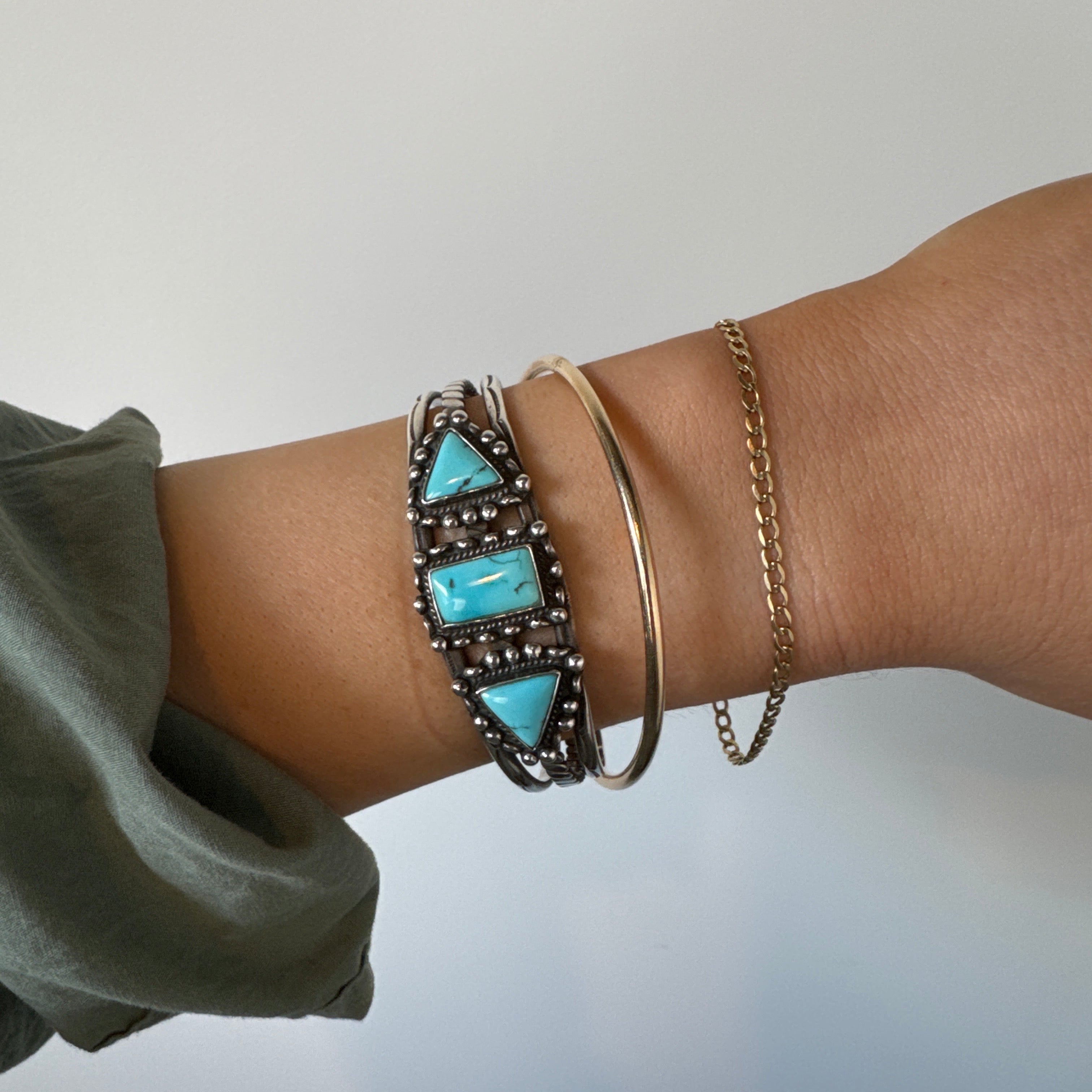 Triple Turquoise Twist Cuff Bracelet-Southwest