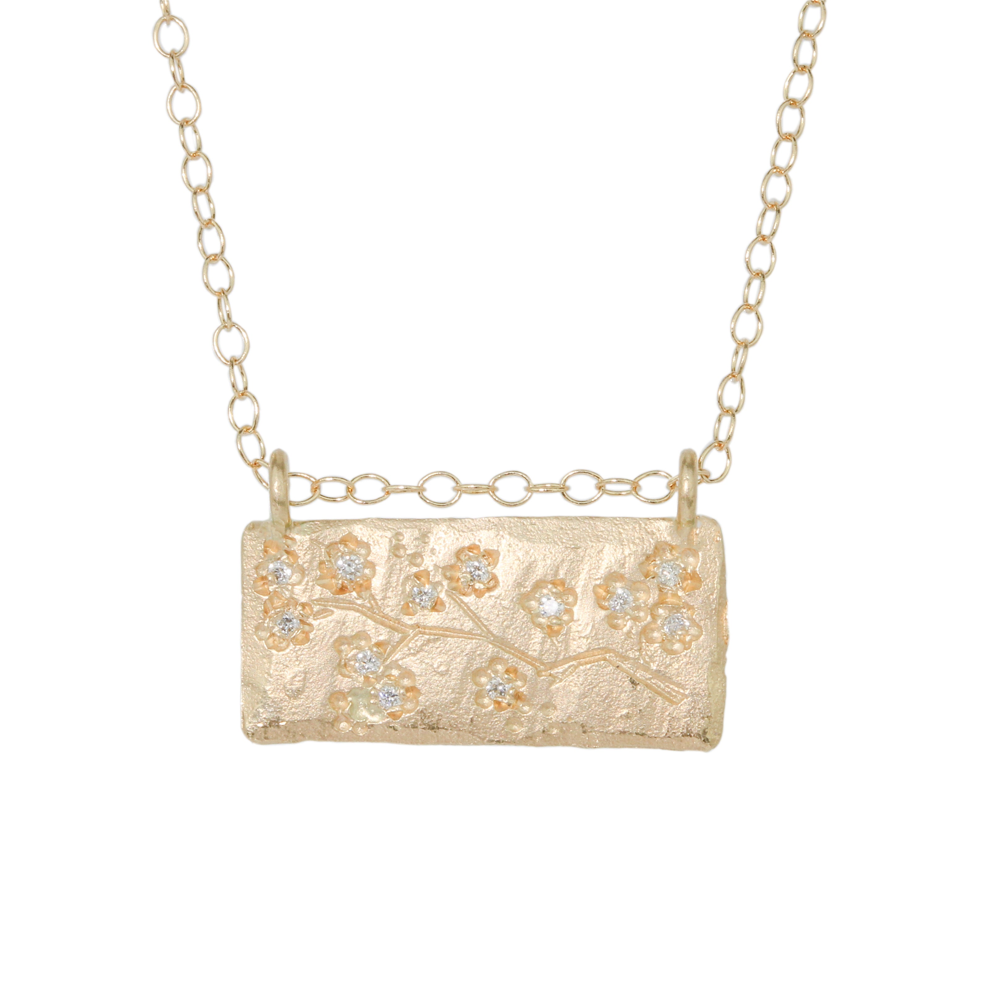 Rectangle Cherry Blossom Tag Necklace-Victoria Cunningham