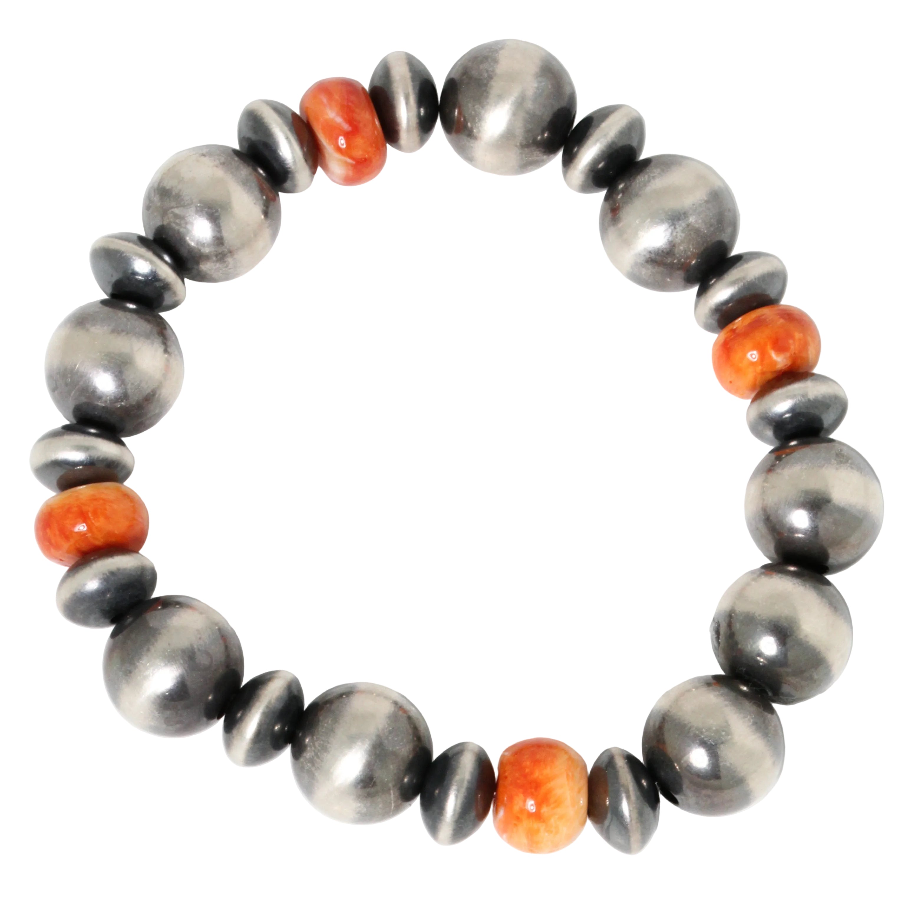 12mm Navajo Pearl + Spiny Oyster Shell Bead Bracelet-Southwest