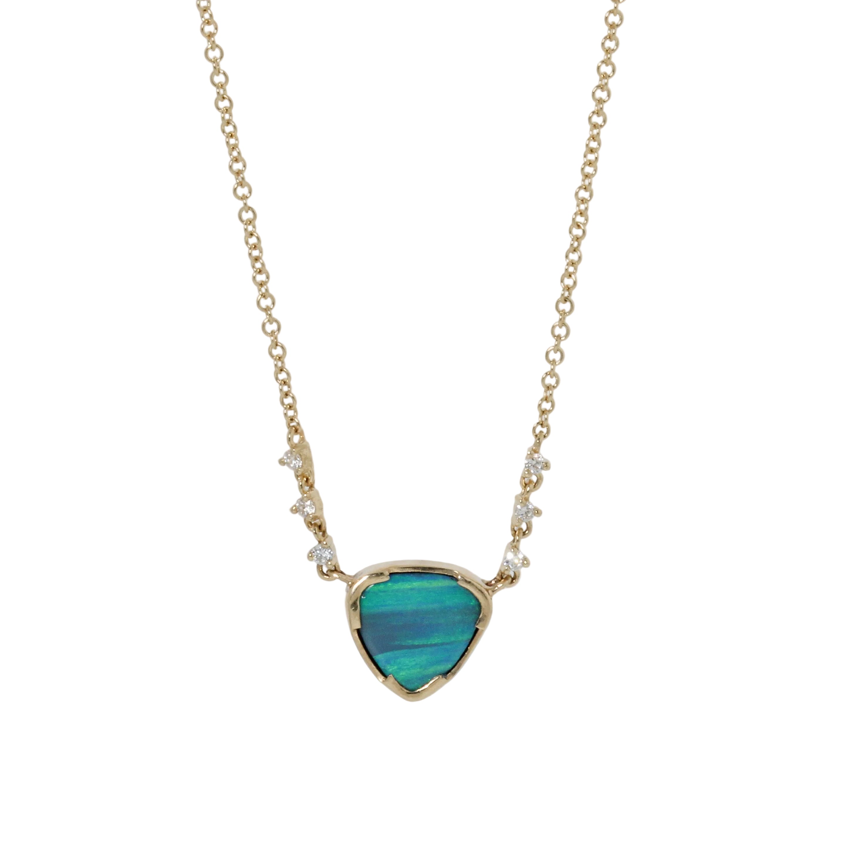 14k Spark Australian Opal + Diamond Necklace-Lulu Designs