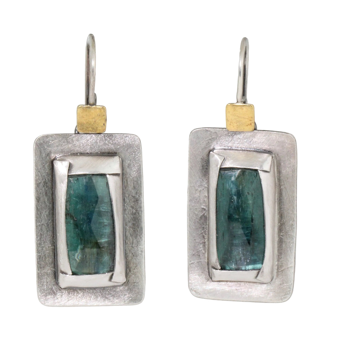 Green Kyanite Rectangle Fold Drop Earrings