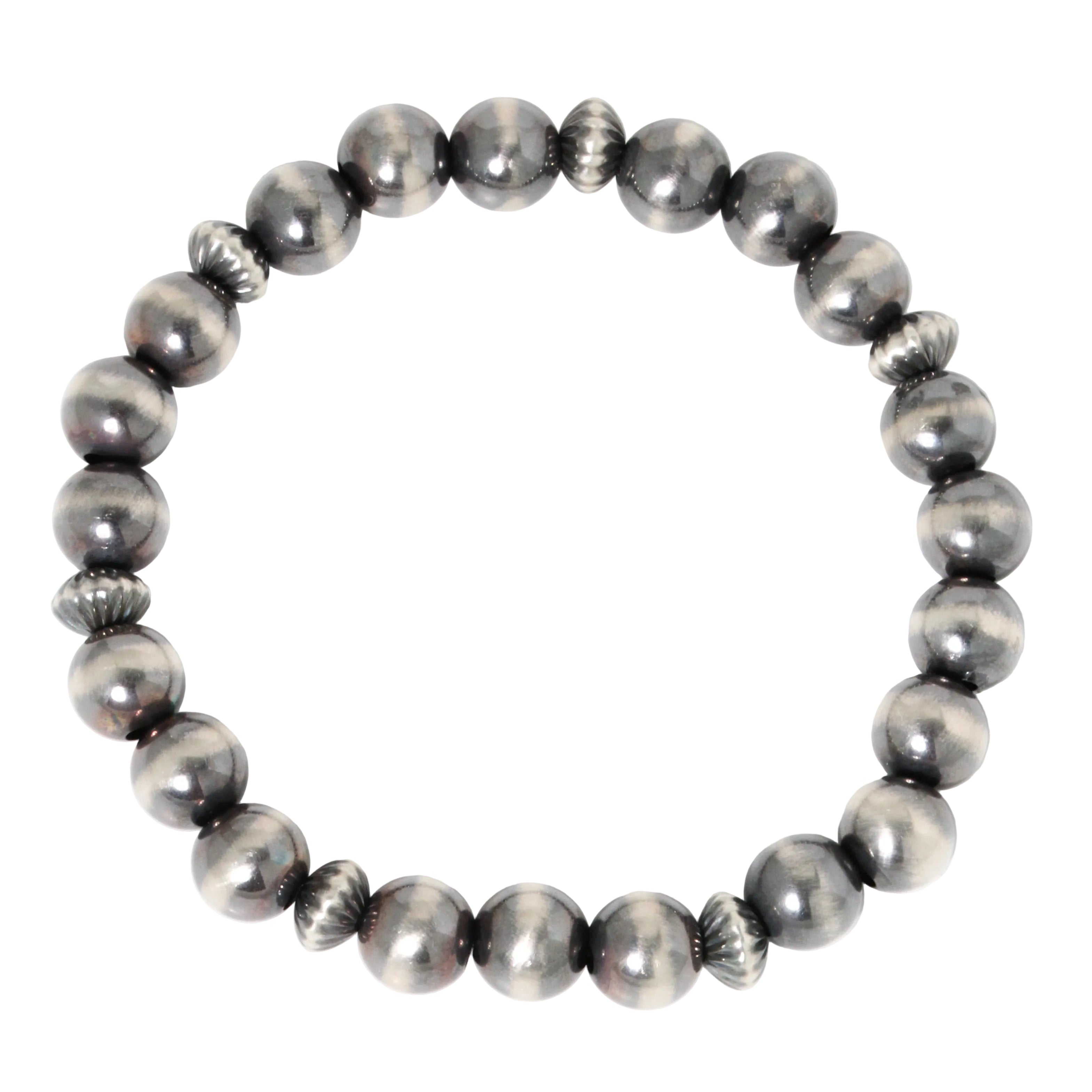 8mm Navajo Pearl + Fluted Saucer Bead Bracelet-Southwest