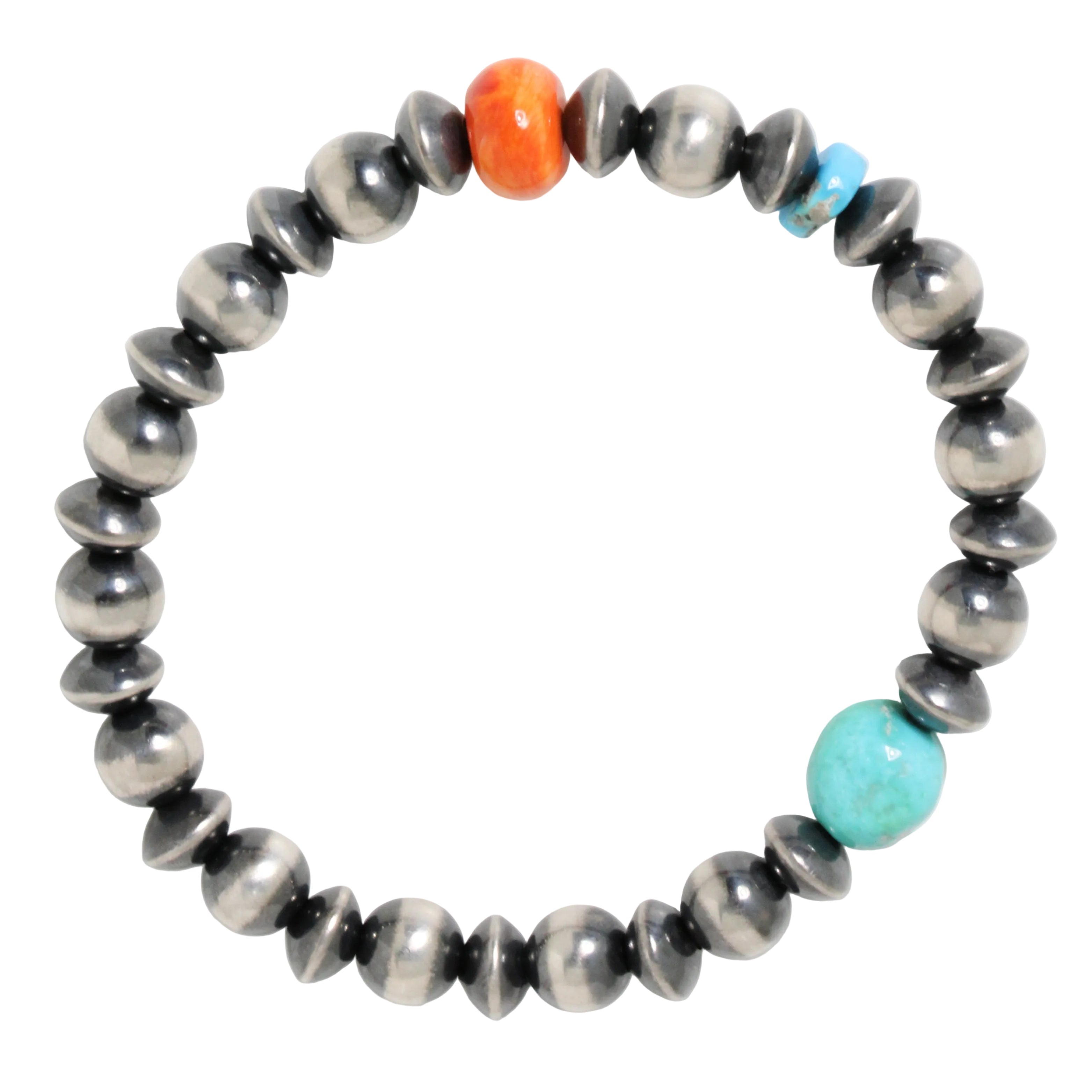8mm Navajo Pearl + Spiny Oyster Shell + Turquoise Bead Bracelet-Southwest