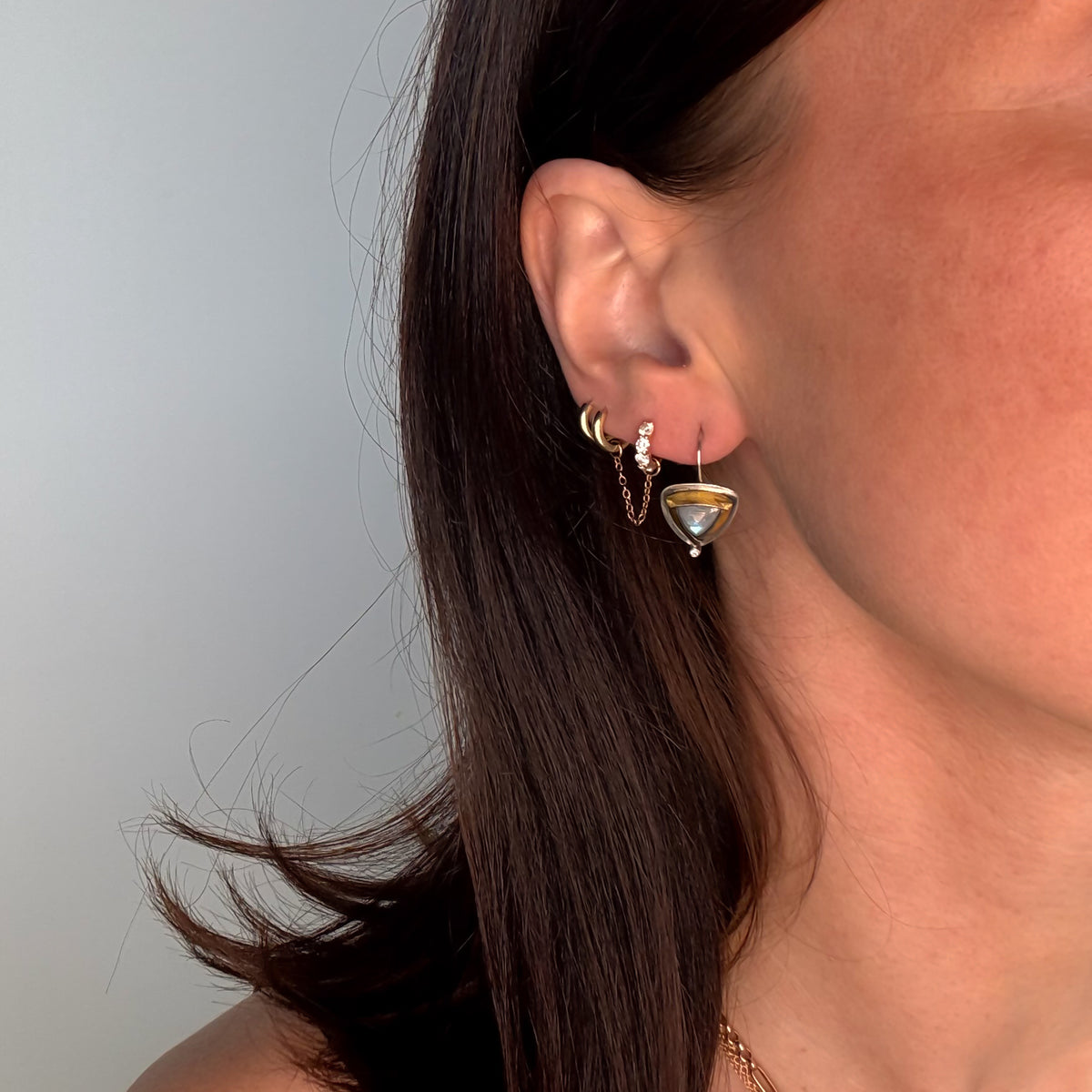 Moonstone & Diamond Petite Tri-Fold Hook Earrings