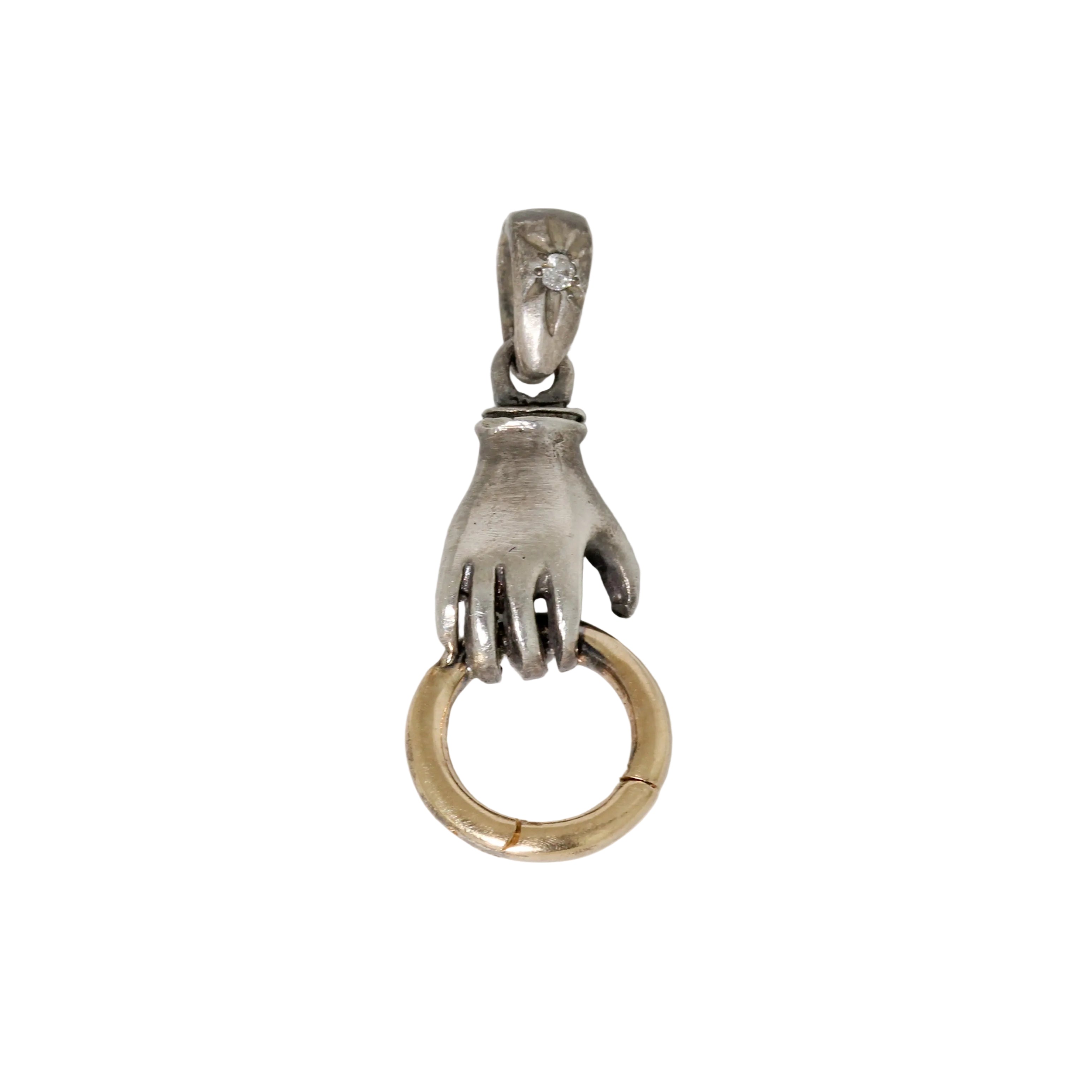 Sterling silver and 14k Acanthus-Mixed-Metal-Hand-Charm-holder