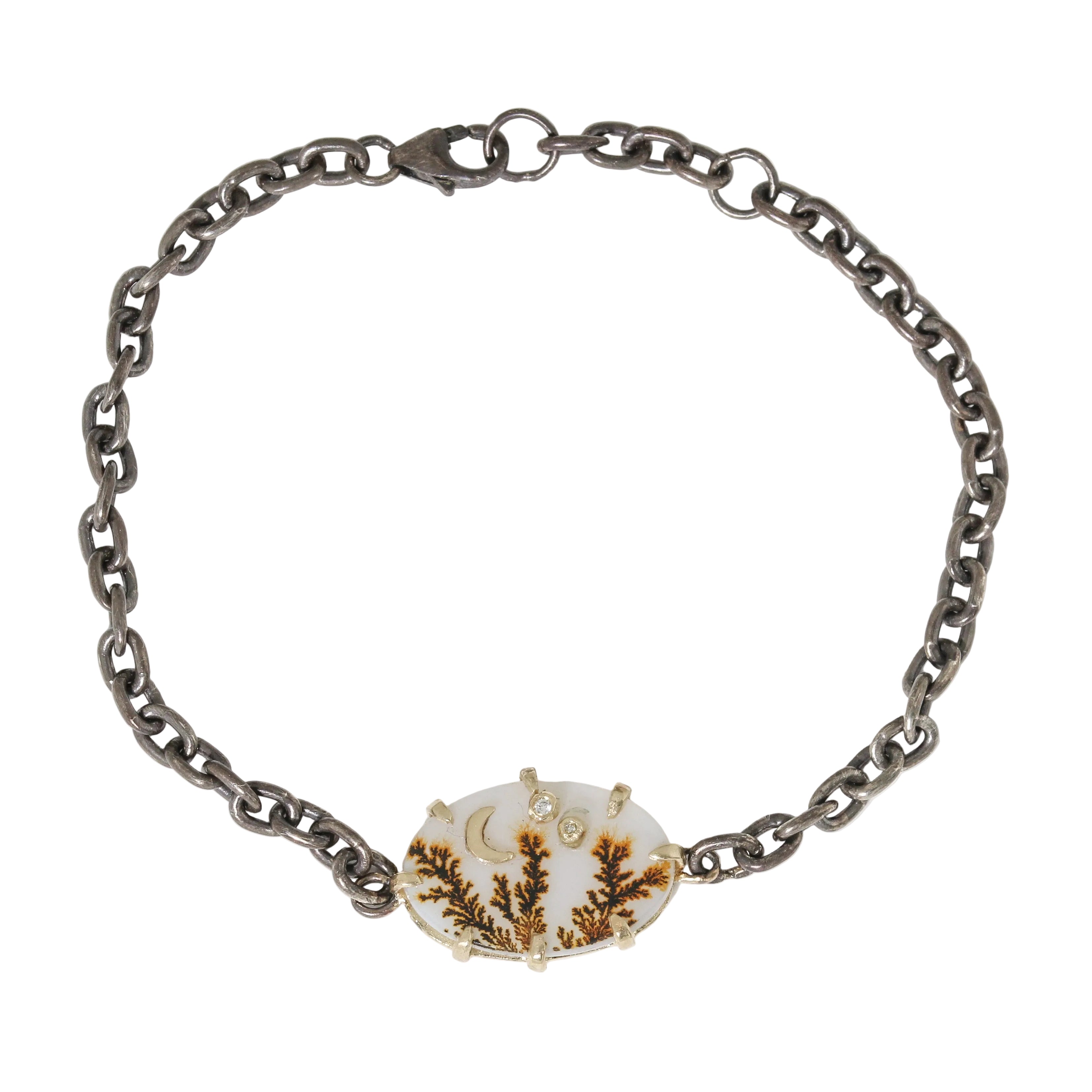 sterling and 14k bracelet, dendritic agate and moon