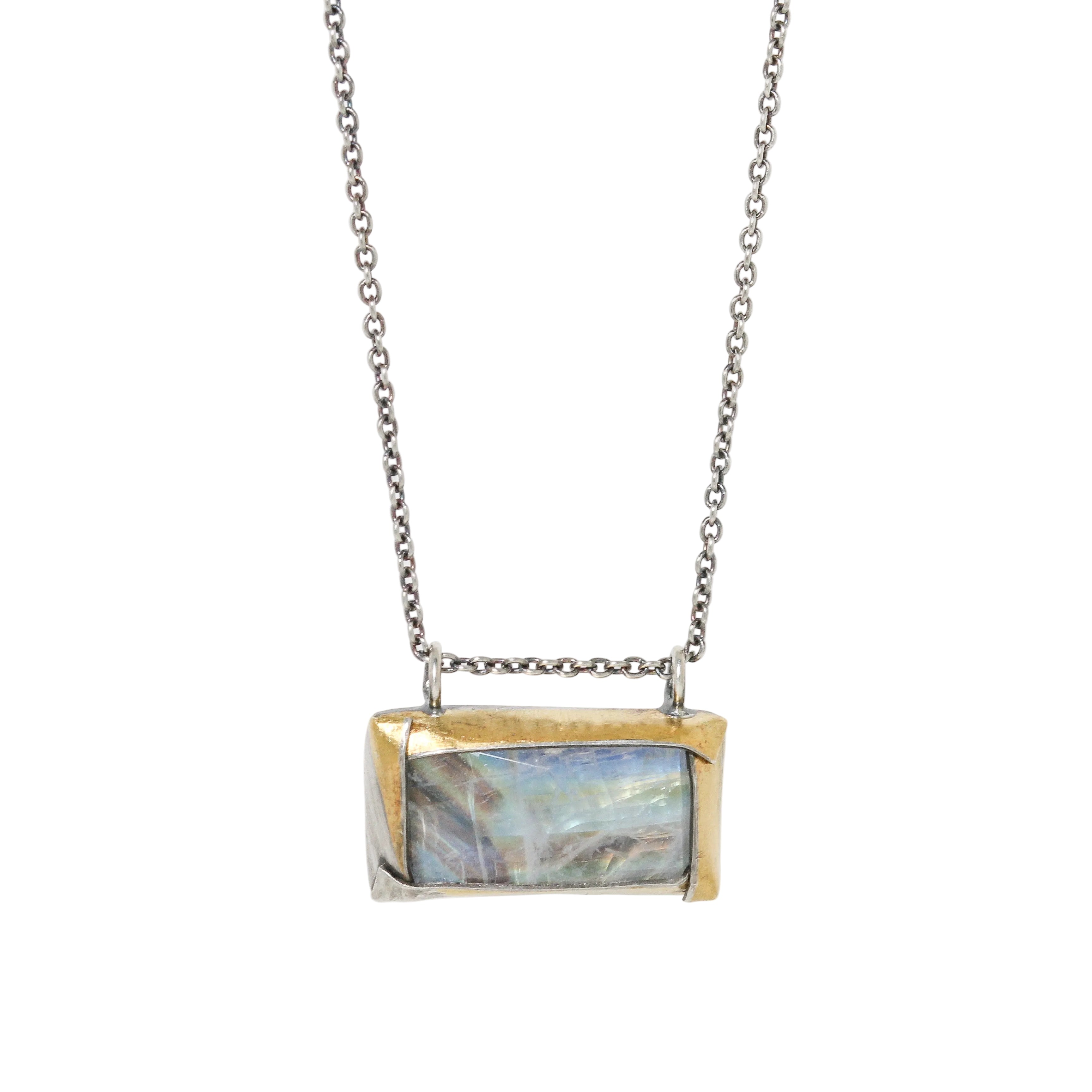 Austin Titus rainbow moonstone necklace in 24k gold and sterling silver