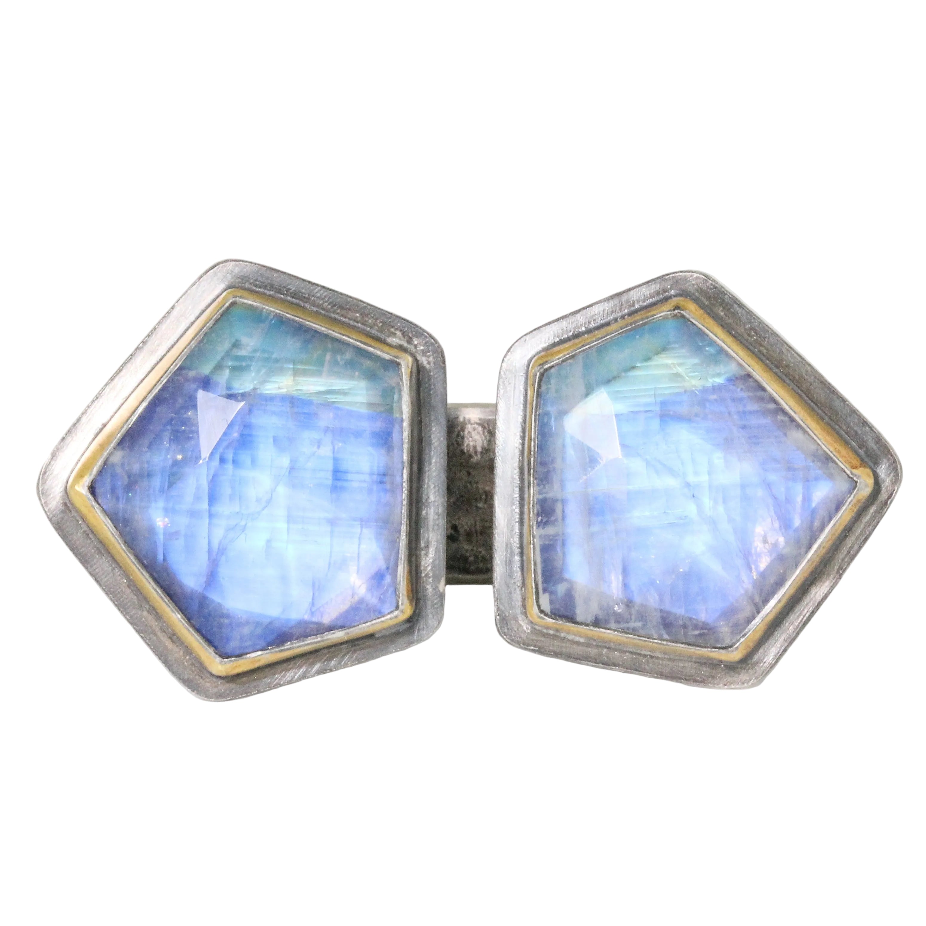 Double Crown Rainbow Moonstone Ring