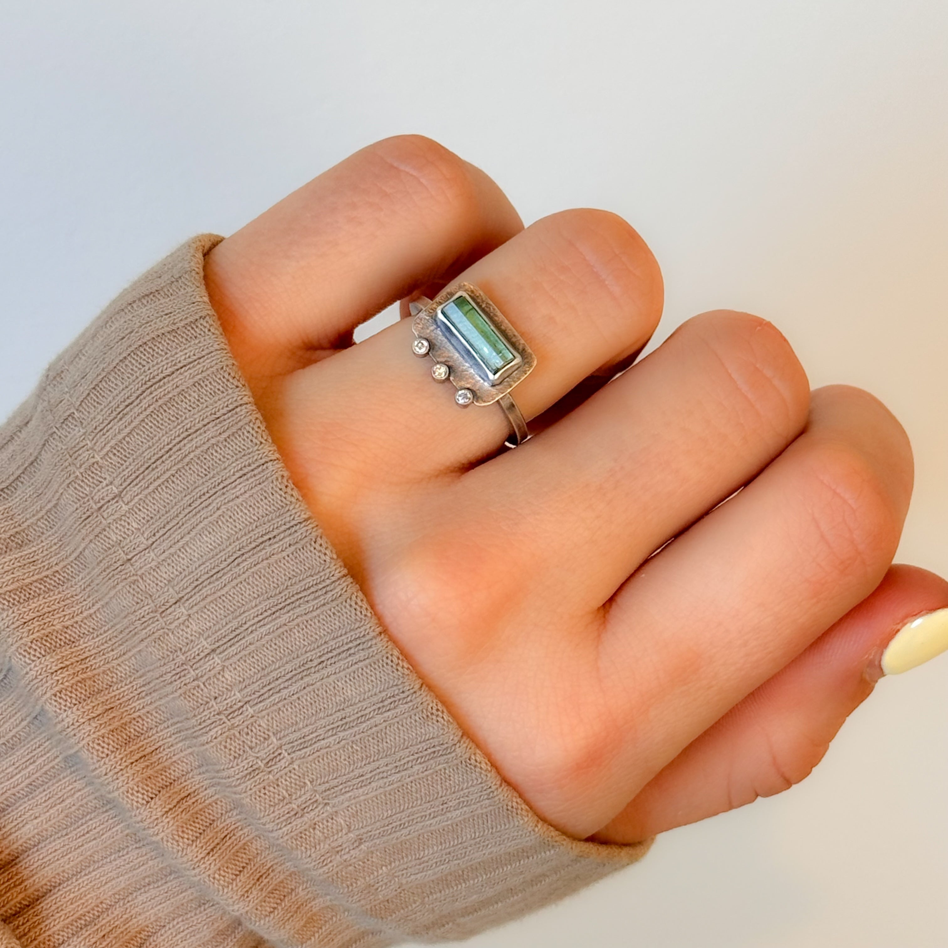Green Tourmaline + Diamond Ring