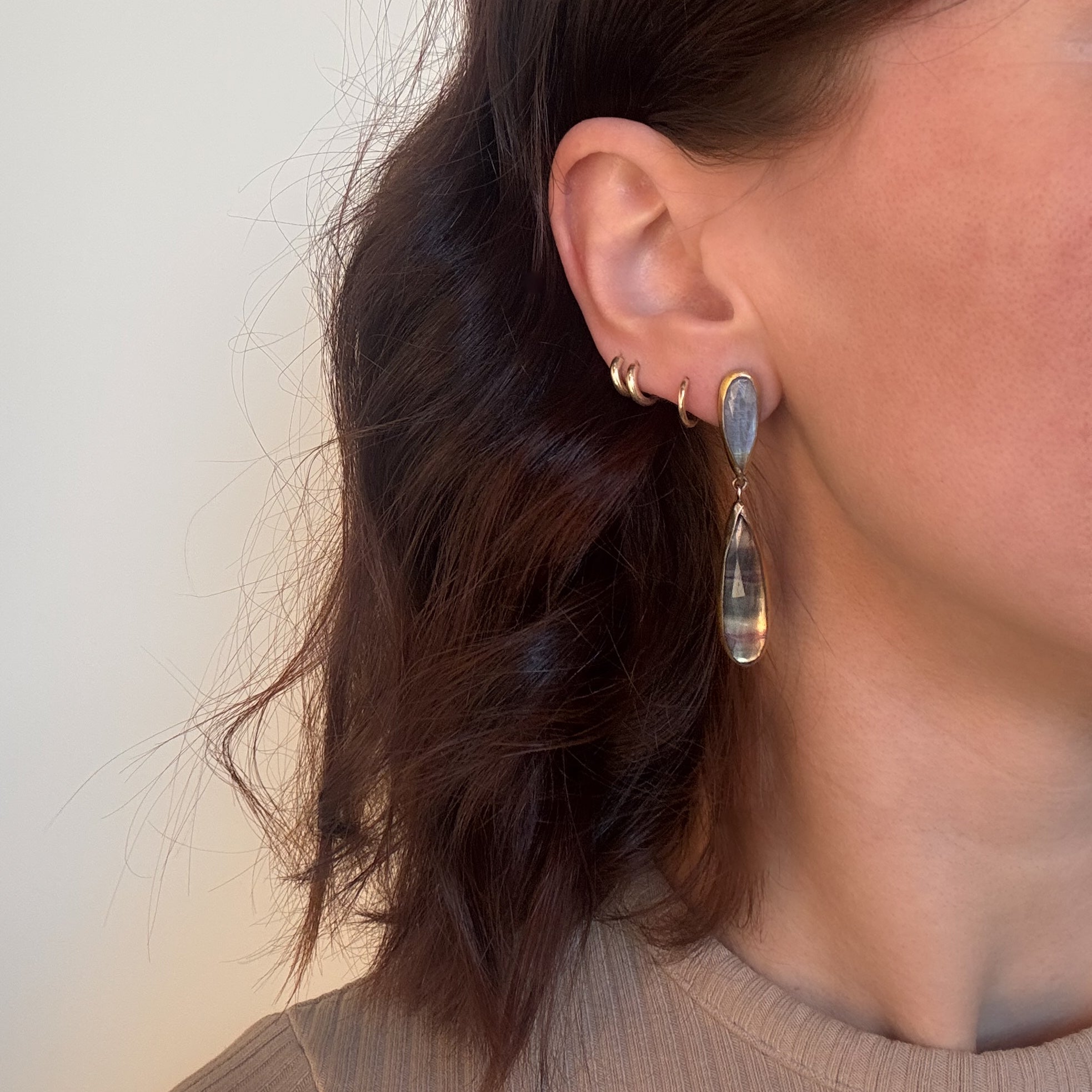 Rainbow Moonstone & Fluorite Post Drop Earrings