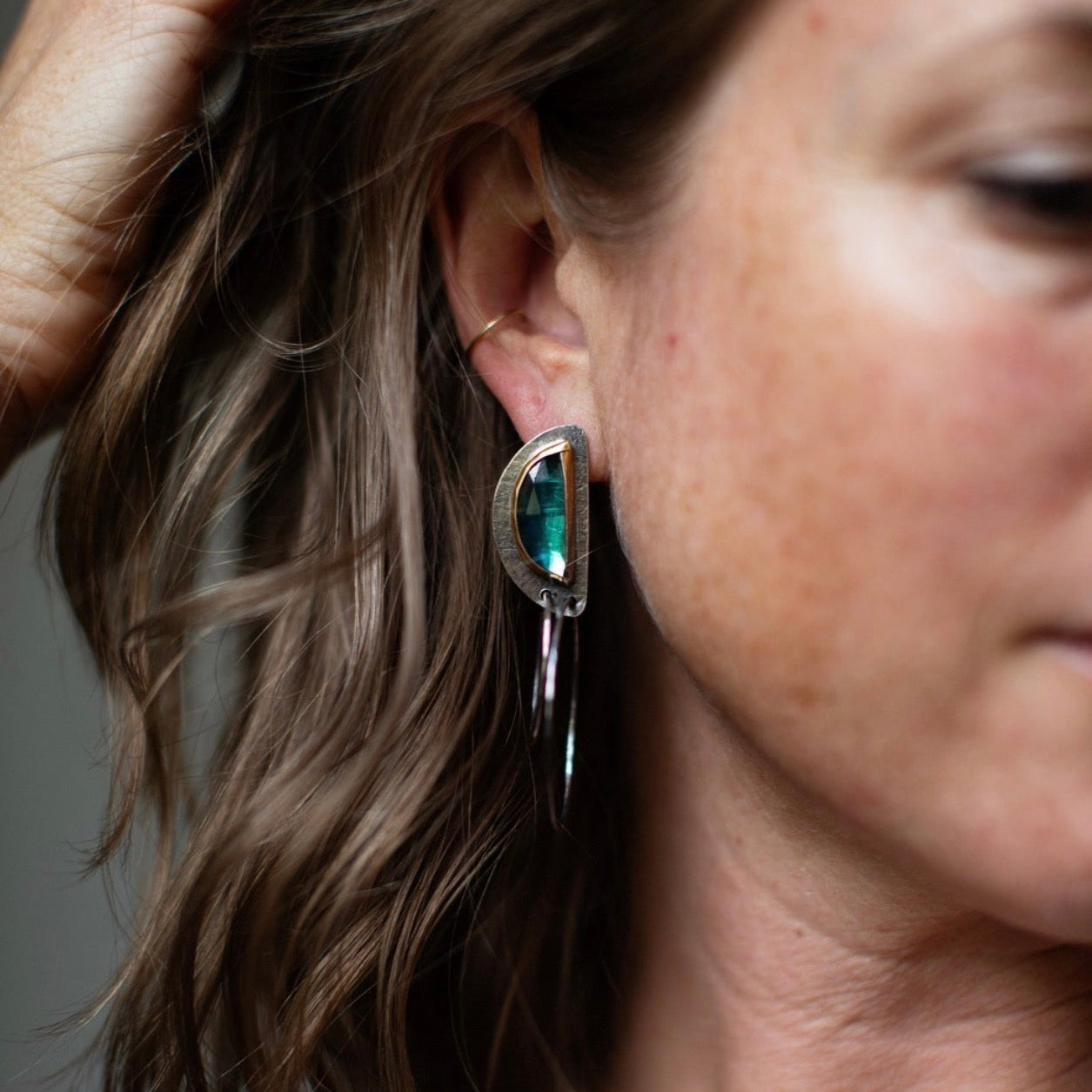 Kyanite Post Earrings with Mobile Drops