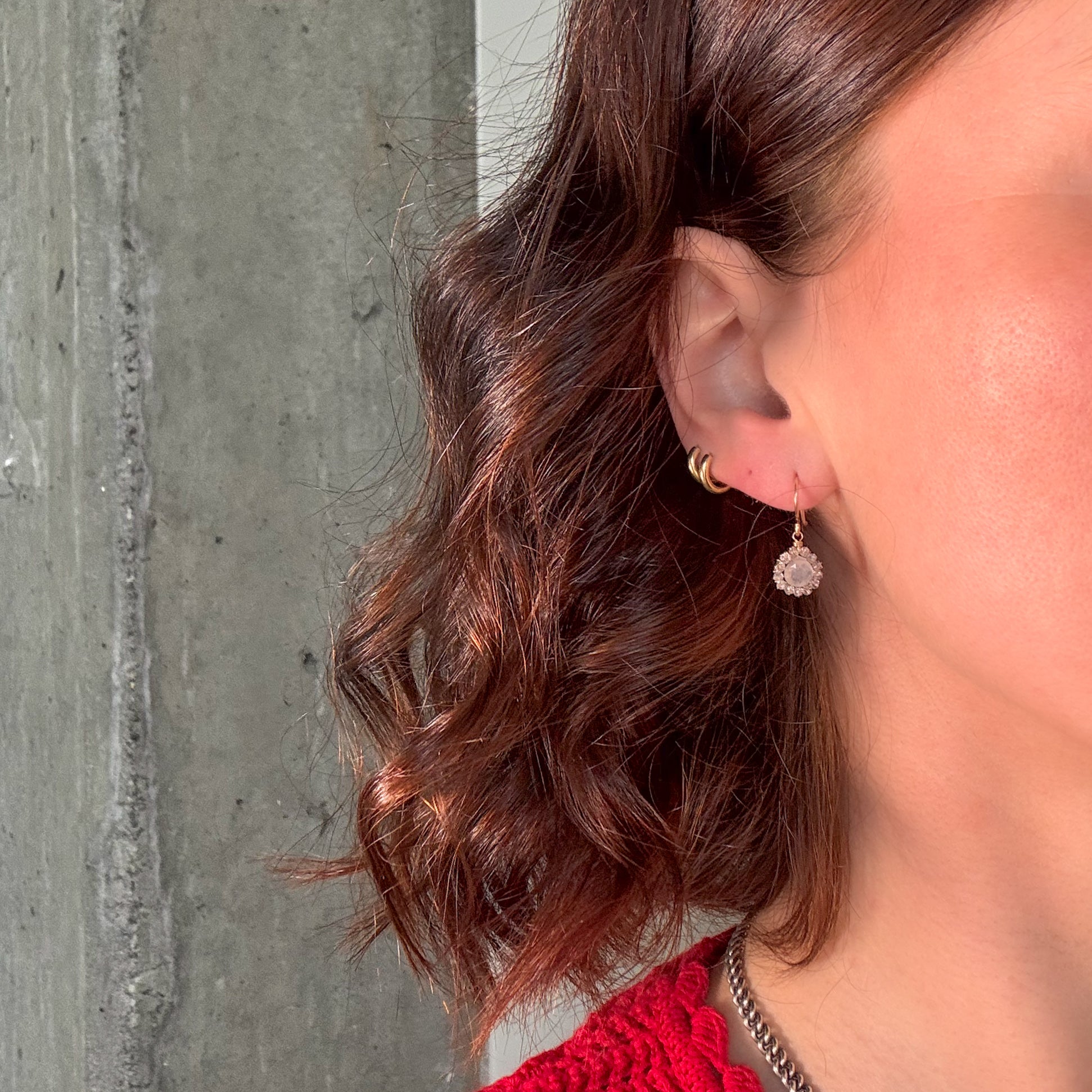 Mini Rainbow Moonstone Halo Earrings