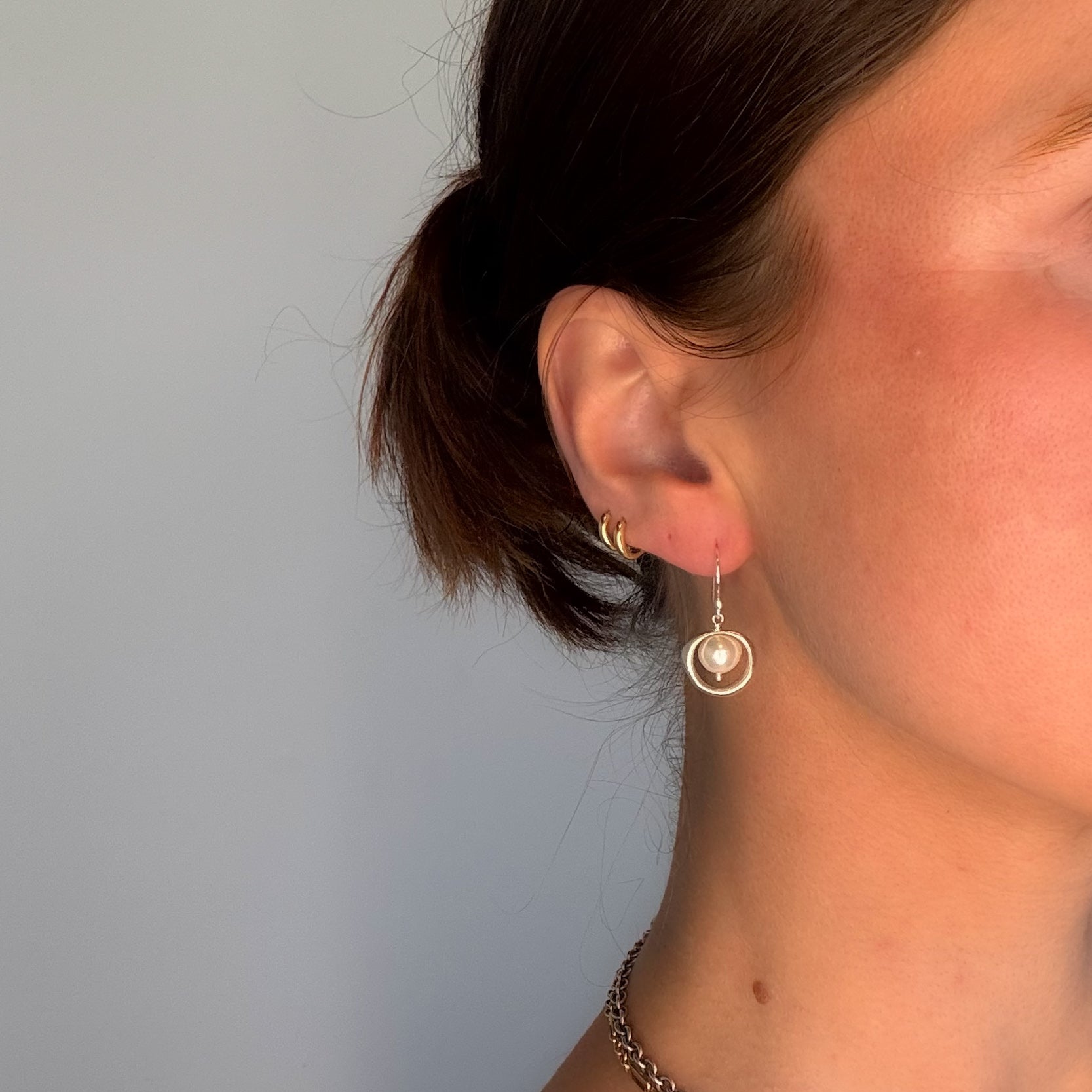 Organic Circle w Pearl Earrings