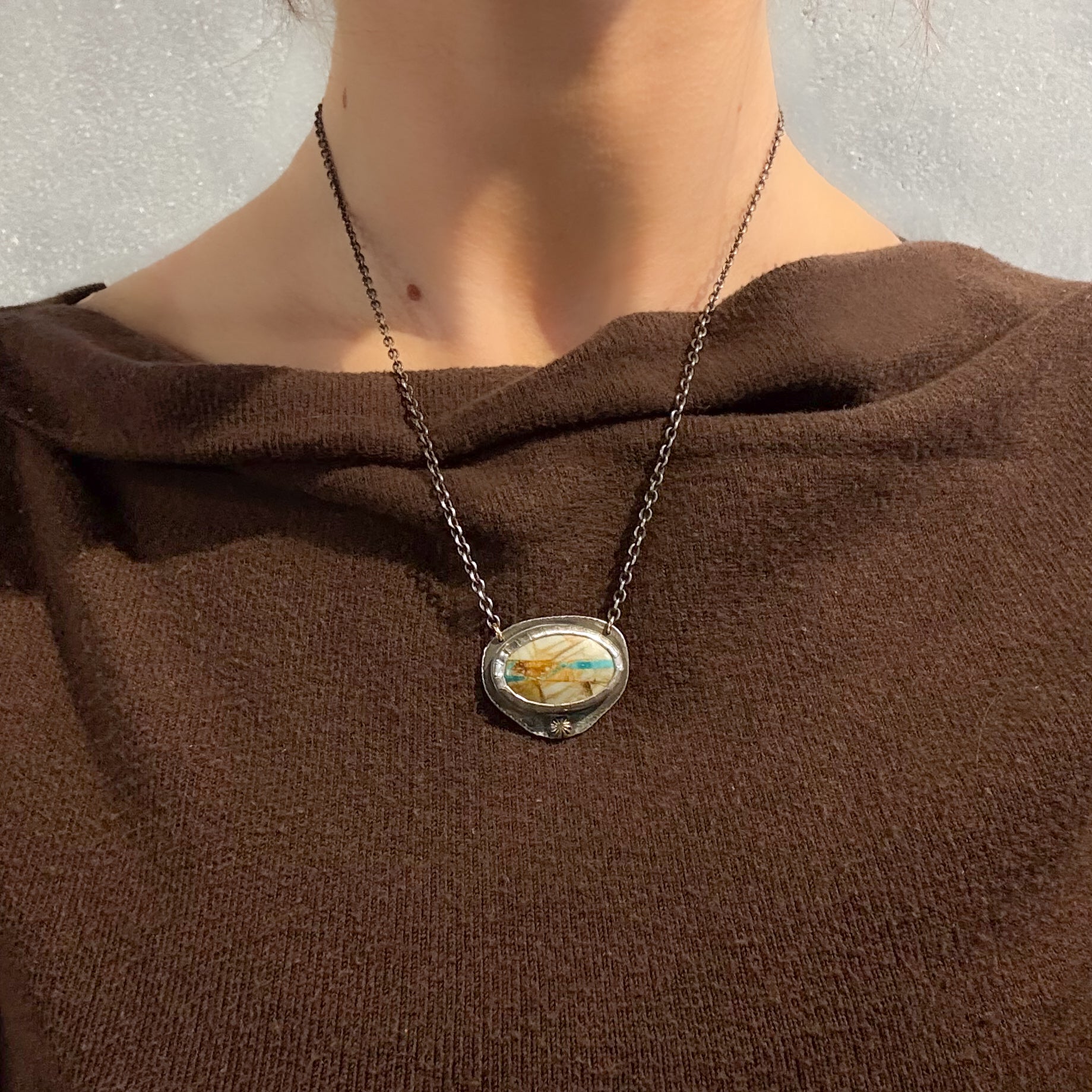 Royston turquoise necklace by glacier lily worn by model