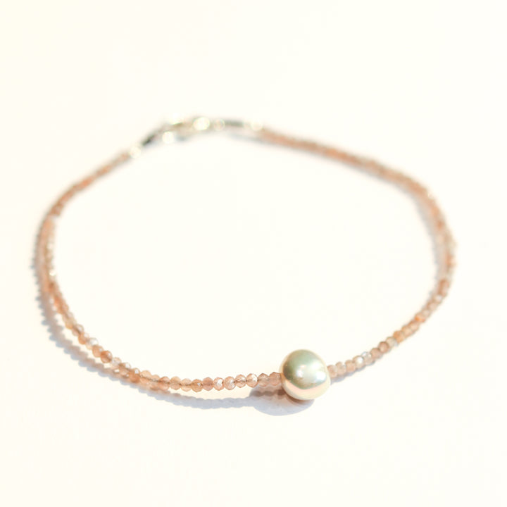 Chocolate Moonstone & Pearl Bracelet No. 100