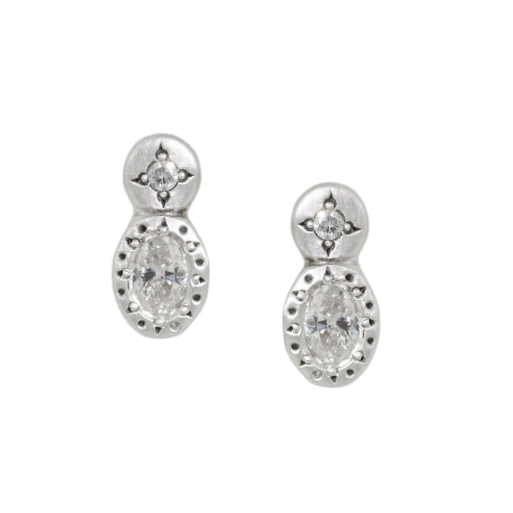 Oval & Round Diamond Stud Earrings