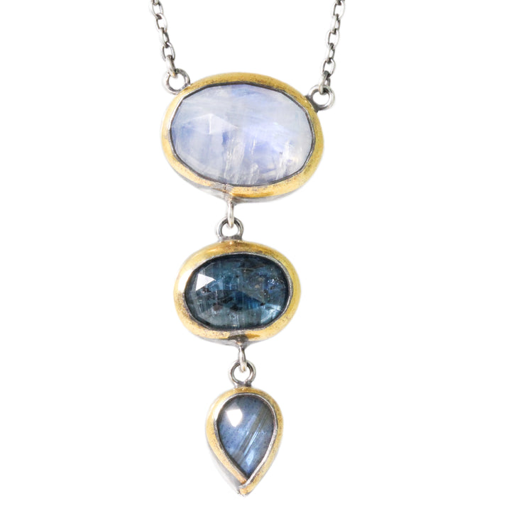 Rainbow Moonstone, Kyanite & Labradorite Triple Necklace