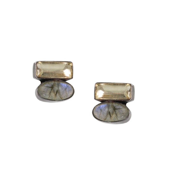 Citrine & Labradorite Double Stud Earrings