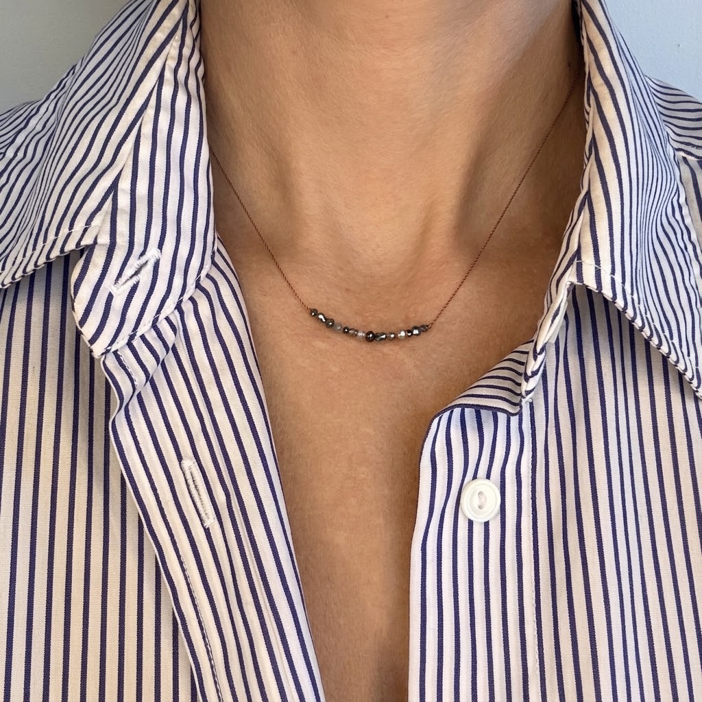 Blue + Grey Mix Diamond Bar Necklace