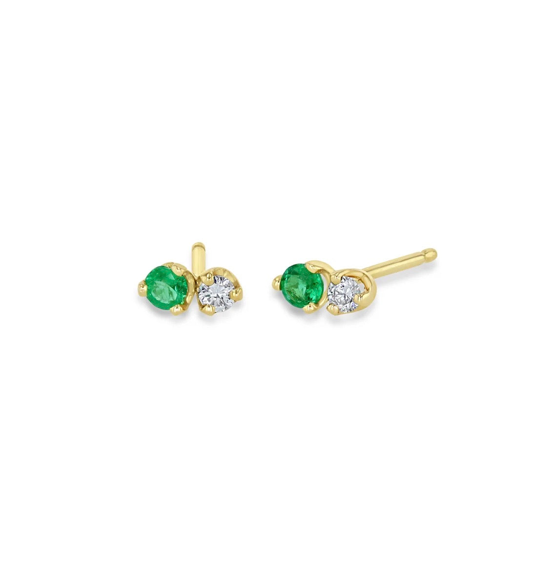 Double Diamond + Emerald Stud Earrings