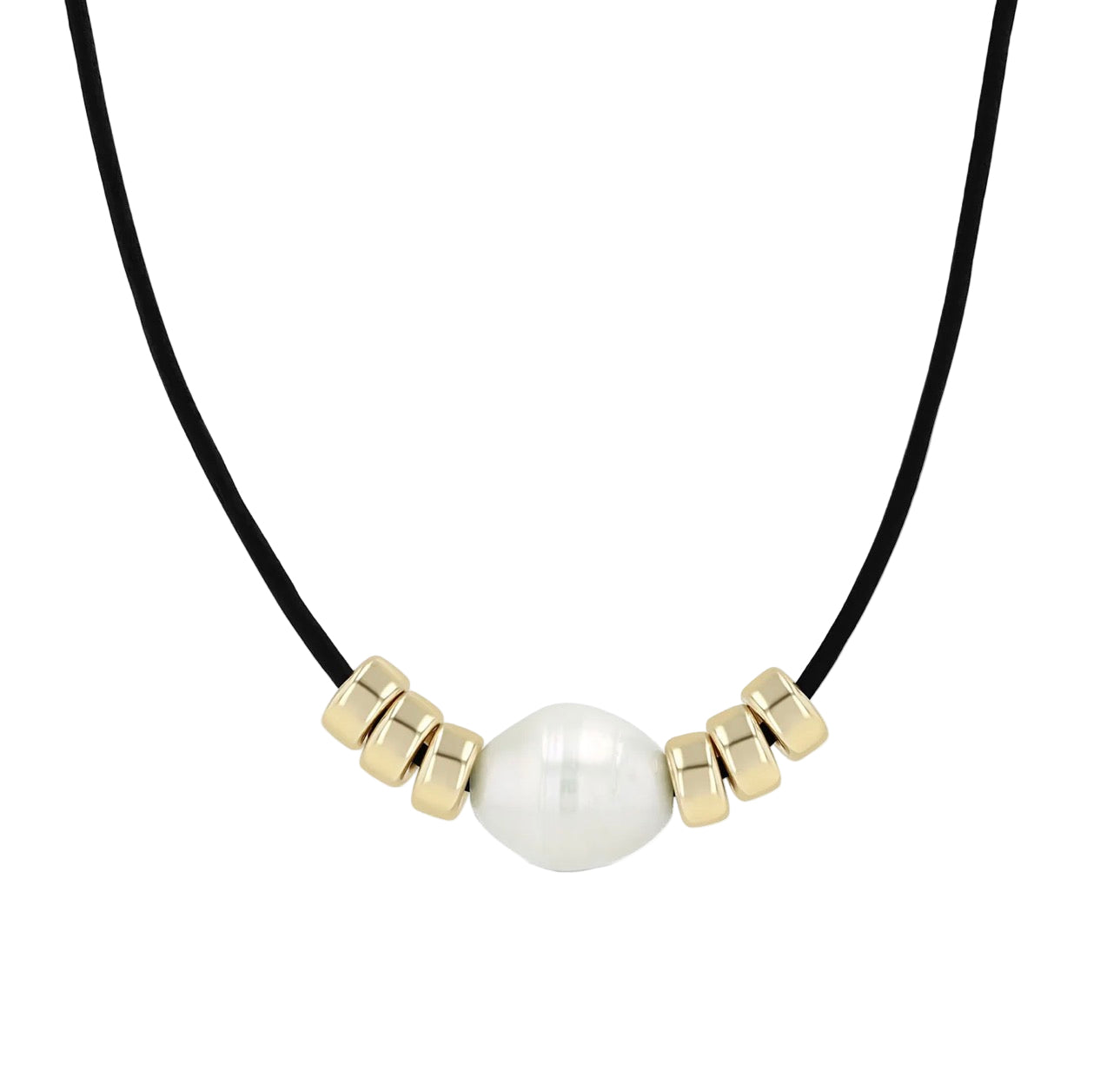 Baroque Pearl + Rondelle Bead Necklace on Leather