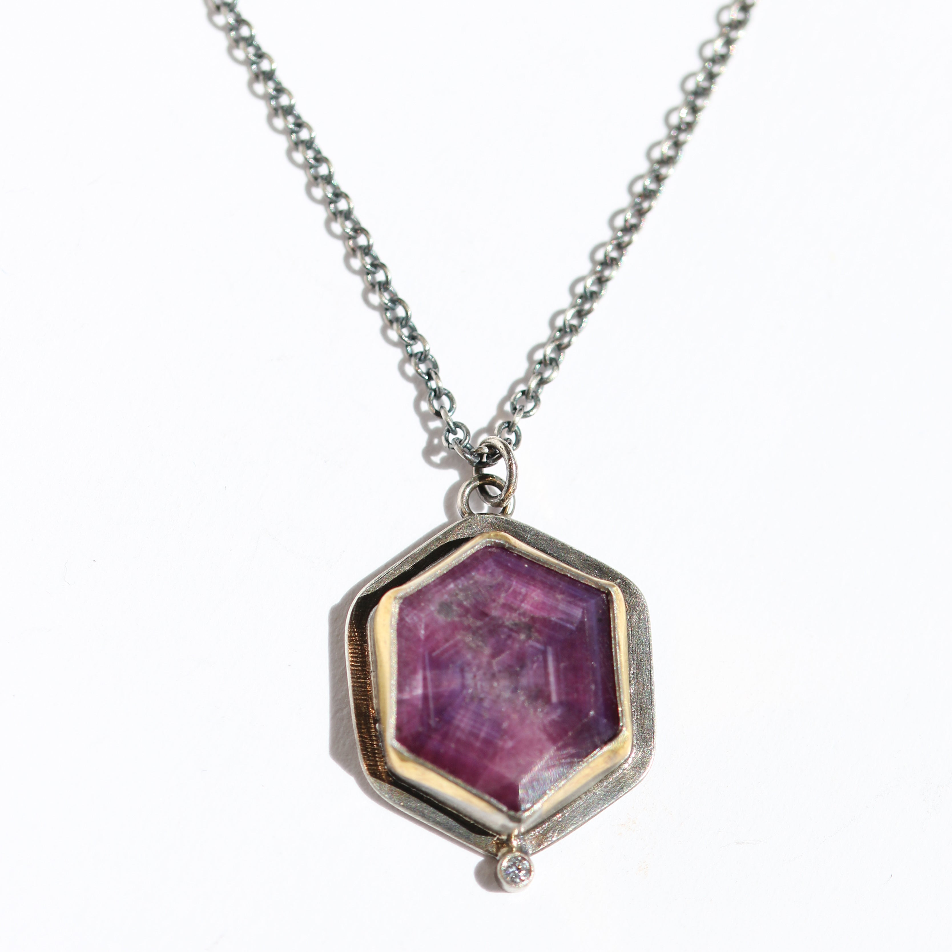 Ruby and Diamond Hex Necklace