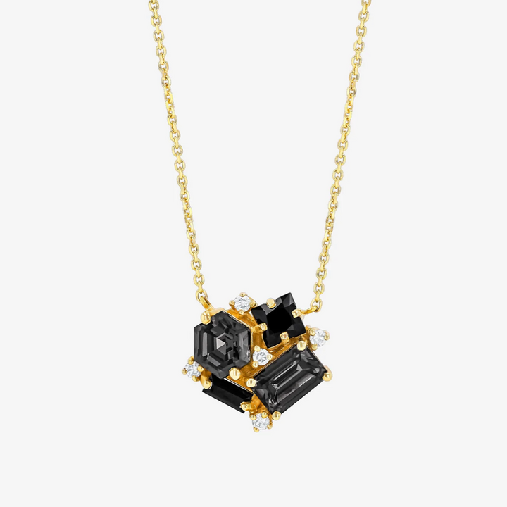 Black Mix Blossom Cluster Necklace