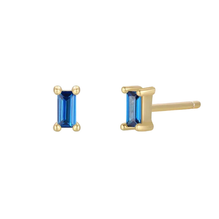 Baguette Sapphire Stud Earrings