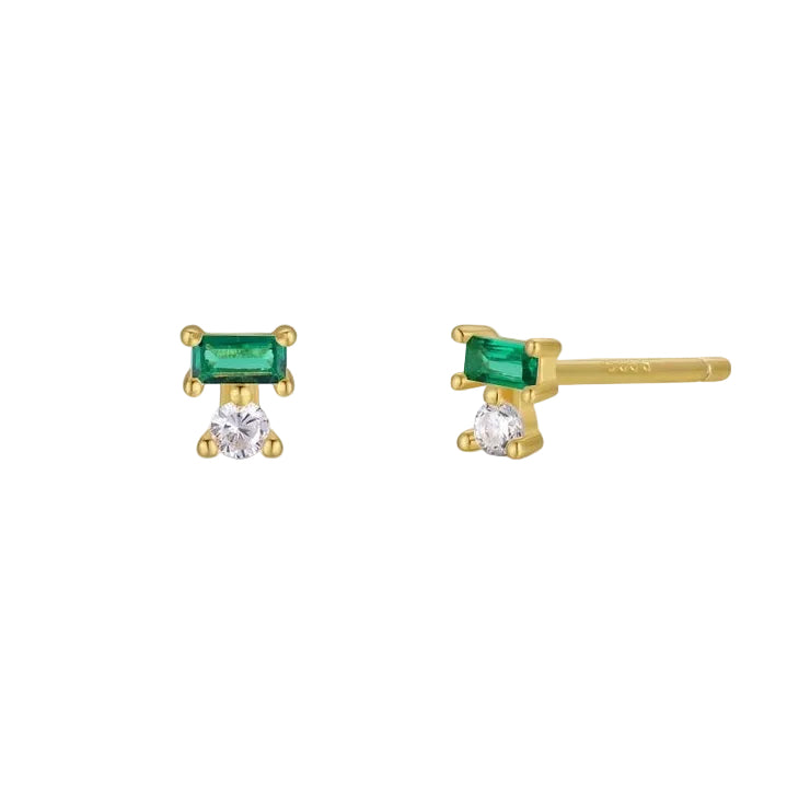 Double Stack Emerald + CZ Stud Earrings