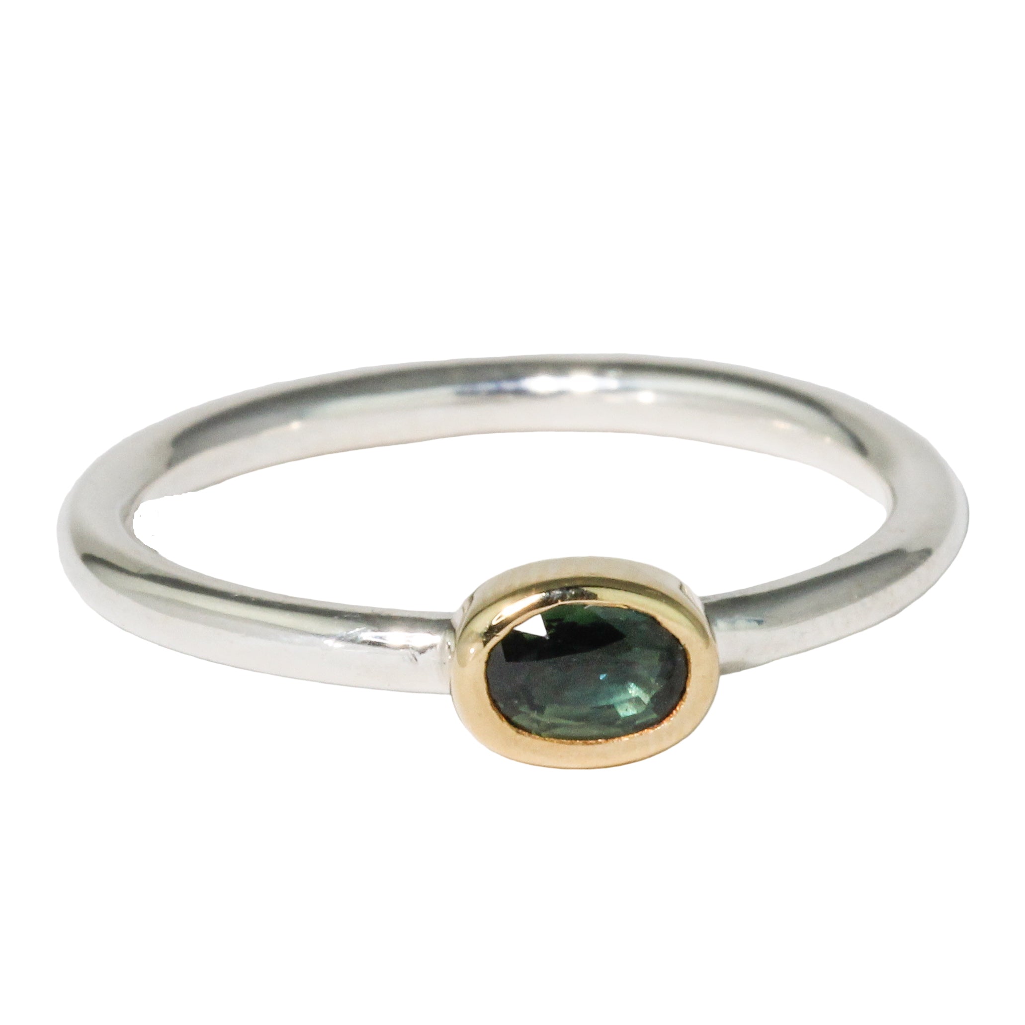 Dark Green Oval Sapphire Stacking Ring