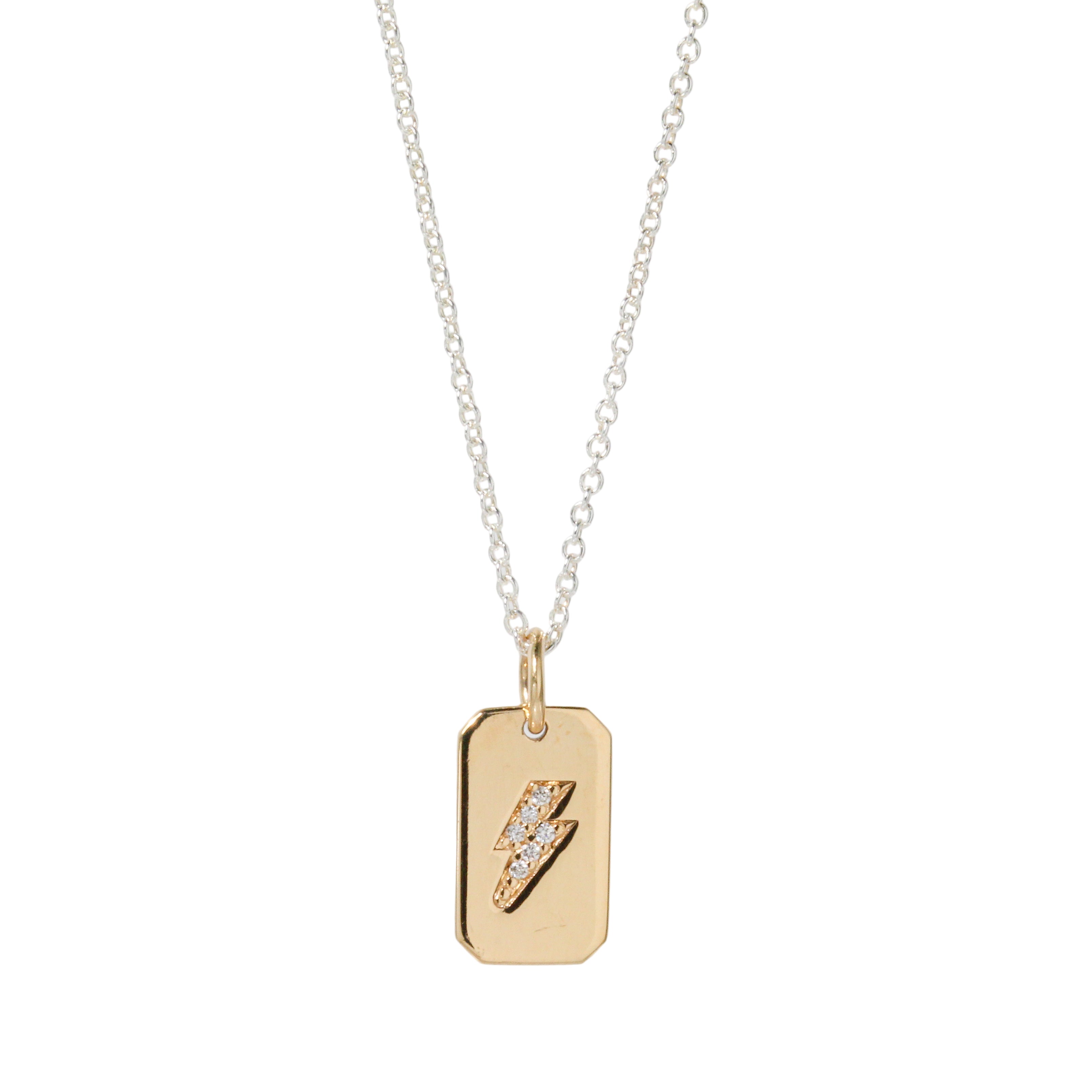 Pave Bolt Dog Tag Necklace